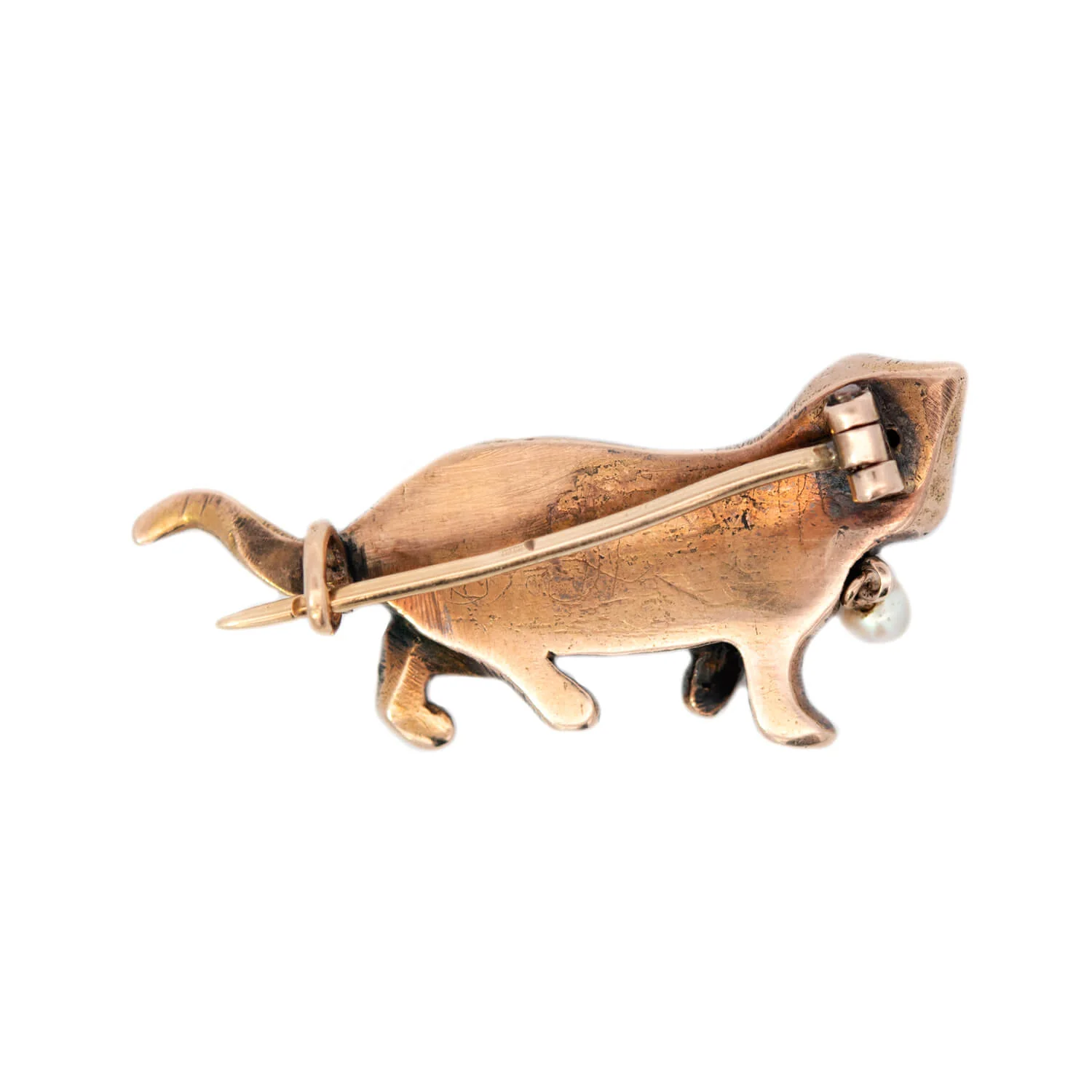 Victorian 18k/Sterling Silver Ruby, Pearl, & Diamond Cat Pin - Image 4
