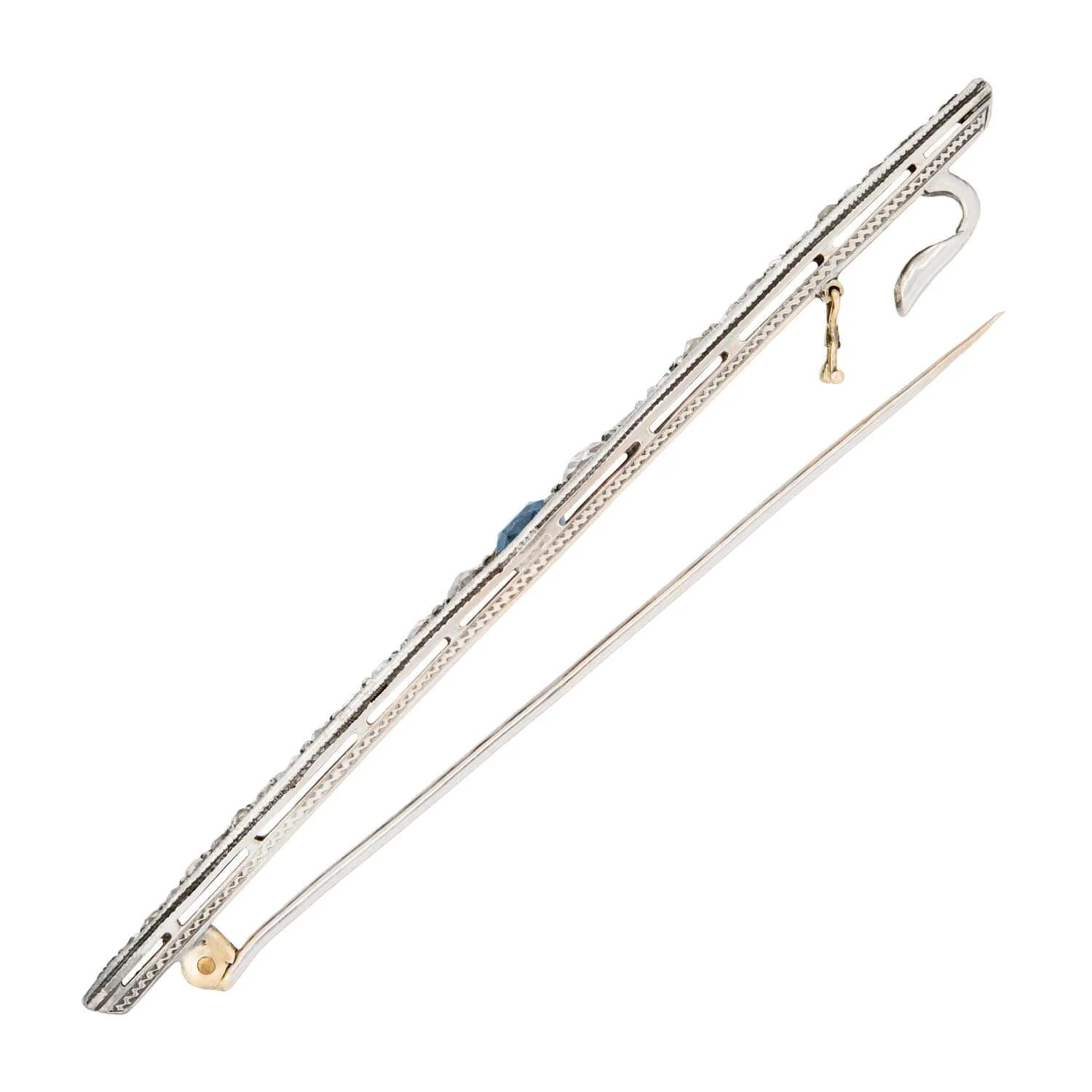 Victorian 18k/Sterling Silver Sapphire and Diamond Graduated Bar Pin - Image 2
