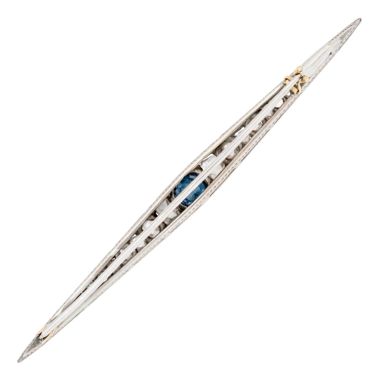 Victorian 18k/Sterling Silver Sapphire and Diamond Graduated Bar Pin - Image 3