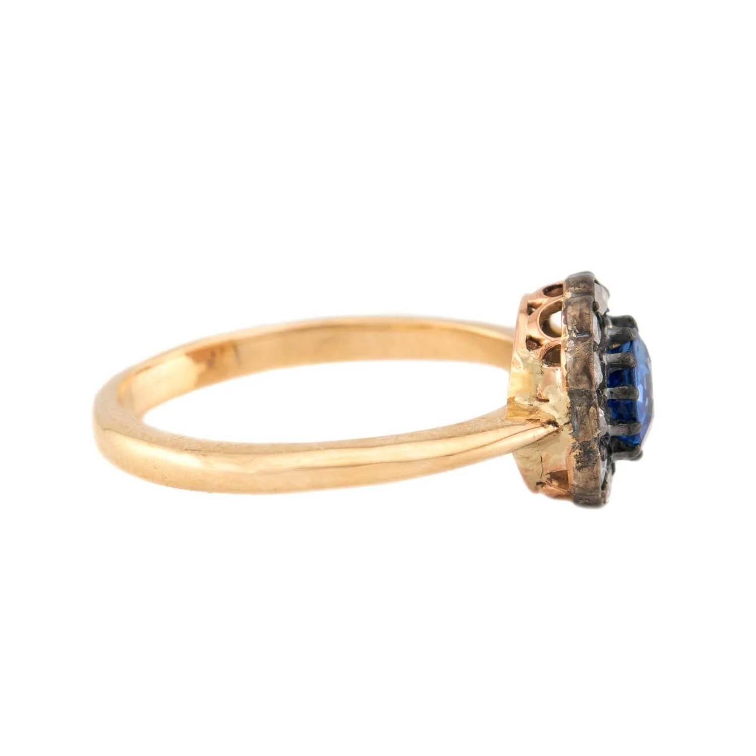 Victorian 18k/Sterling Silver Sapphire & Diamond Halo Ring - Image 3