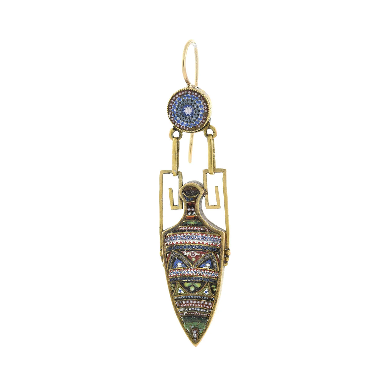 Victorian 18kt/14kt + Micro Mosaic Urn Dangle Earrings - Image 2