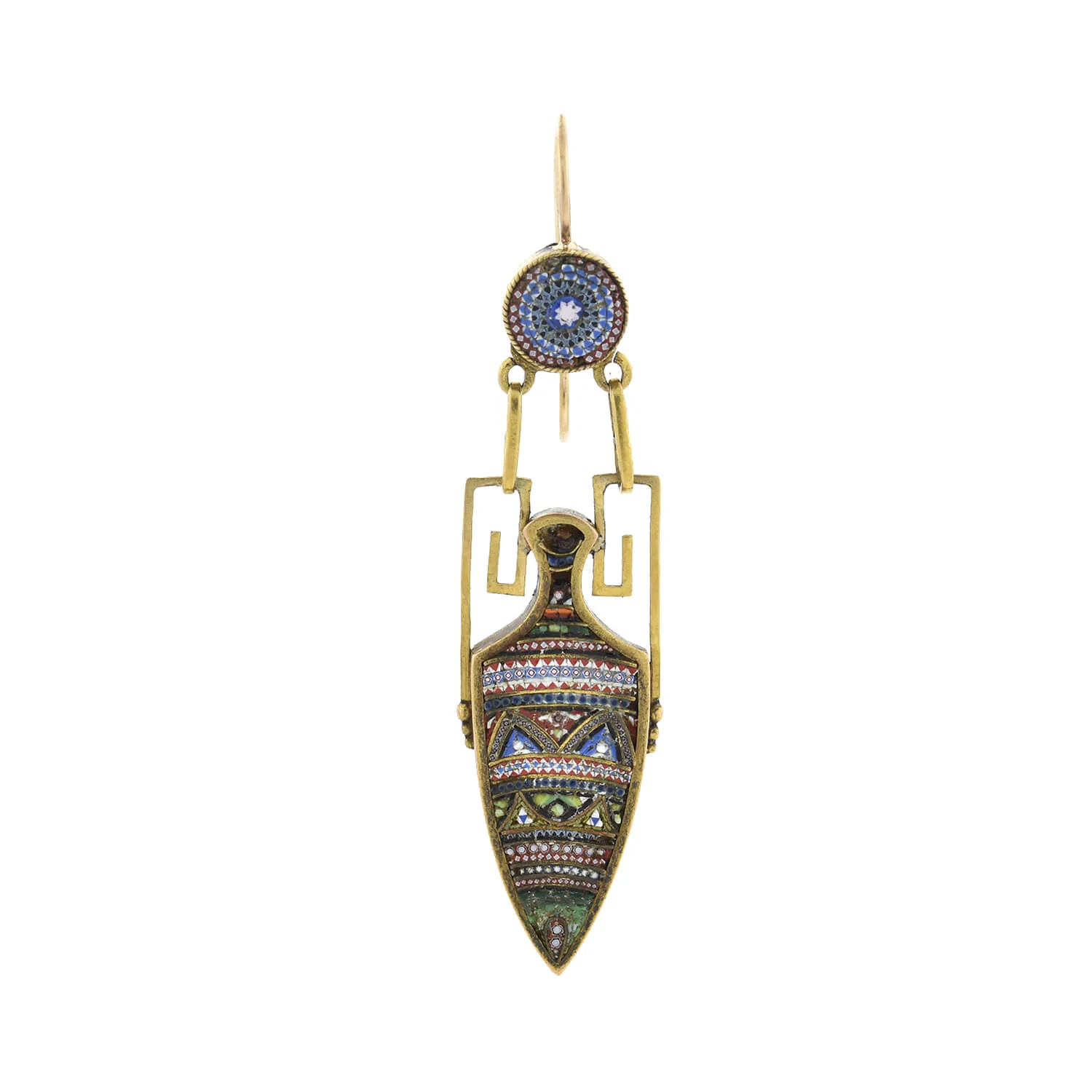 Victorian 18kt/14kt + Micro Mosaic Urn Dangle Earrings - Image 3