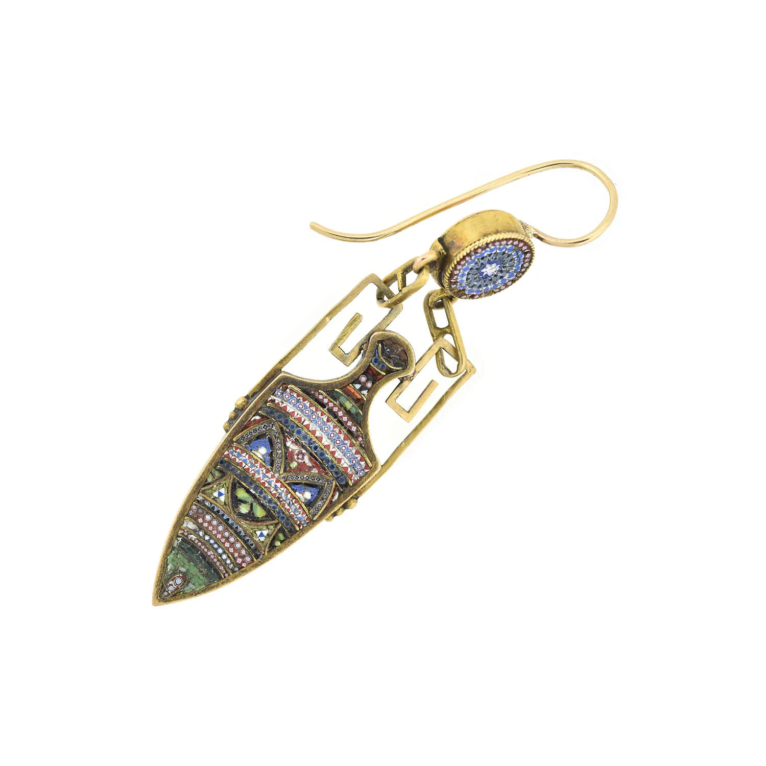Victorian 18kt/14kt + Micro Mosaic Urn Dangle Earrings - Image 4