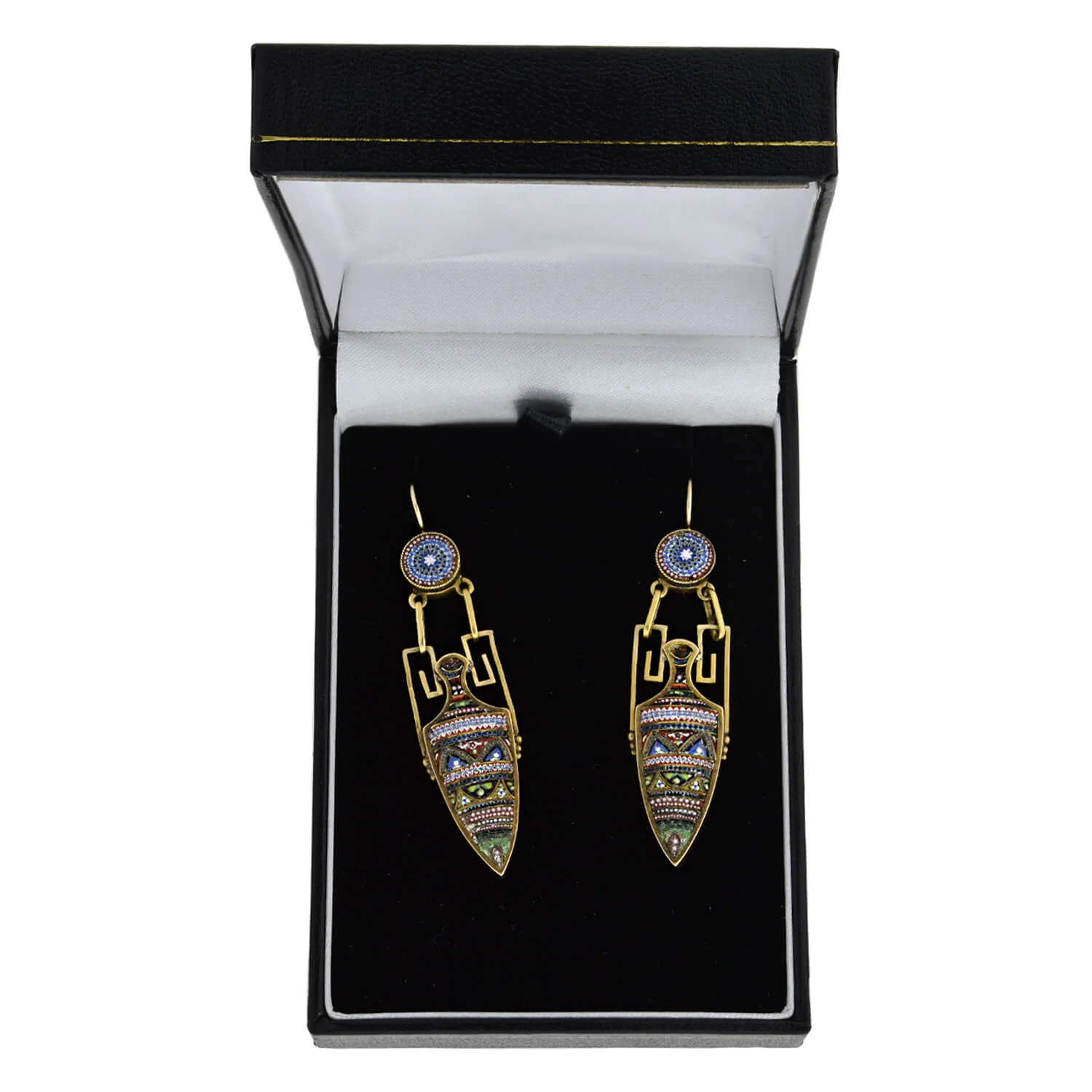 Victorian 18kt/14kt + Micro Mosaic Urn Dangle Earrings - Image 6