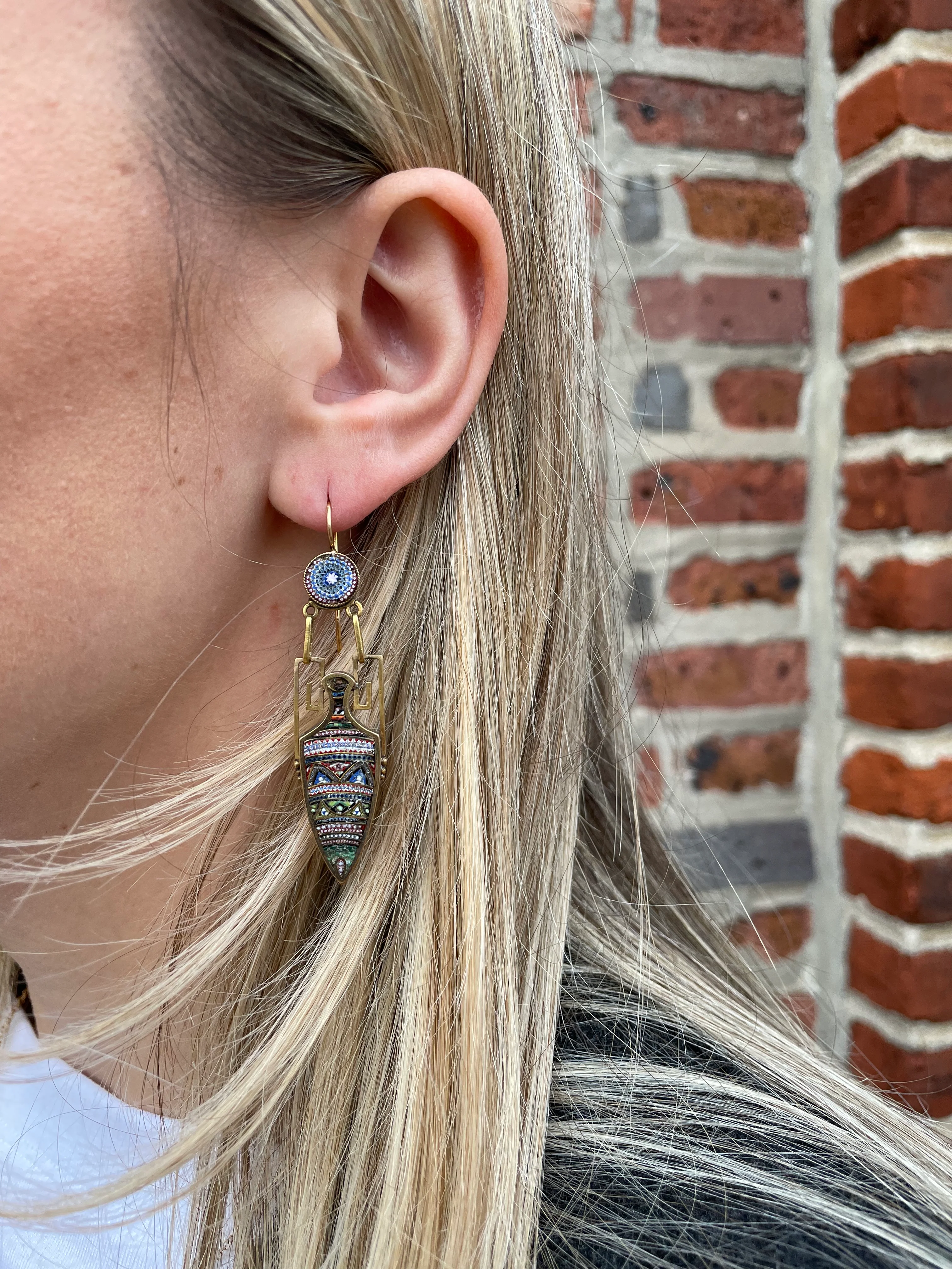 Victorian 18kt/14kt + Micro Mosaic Urn Dangle Earrings - Image 7