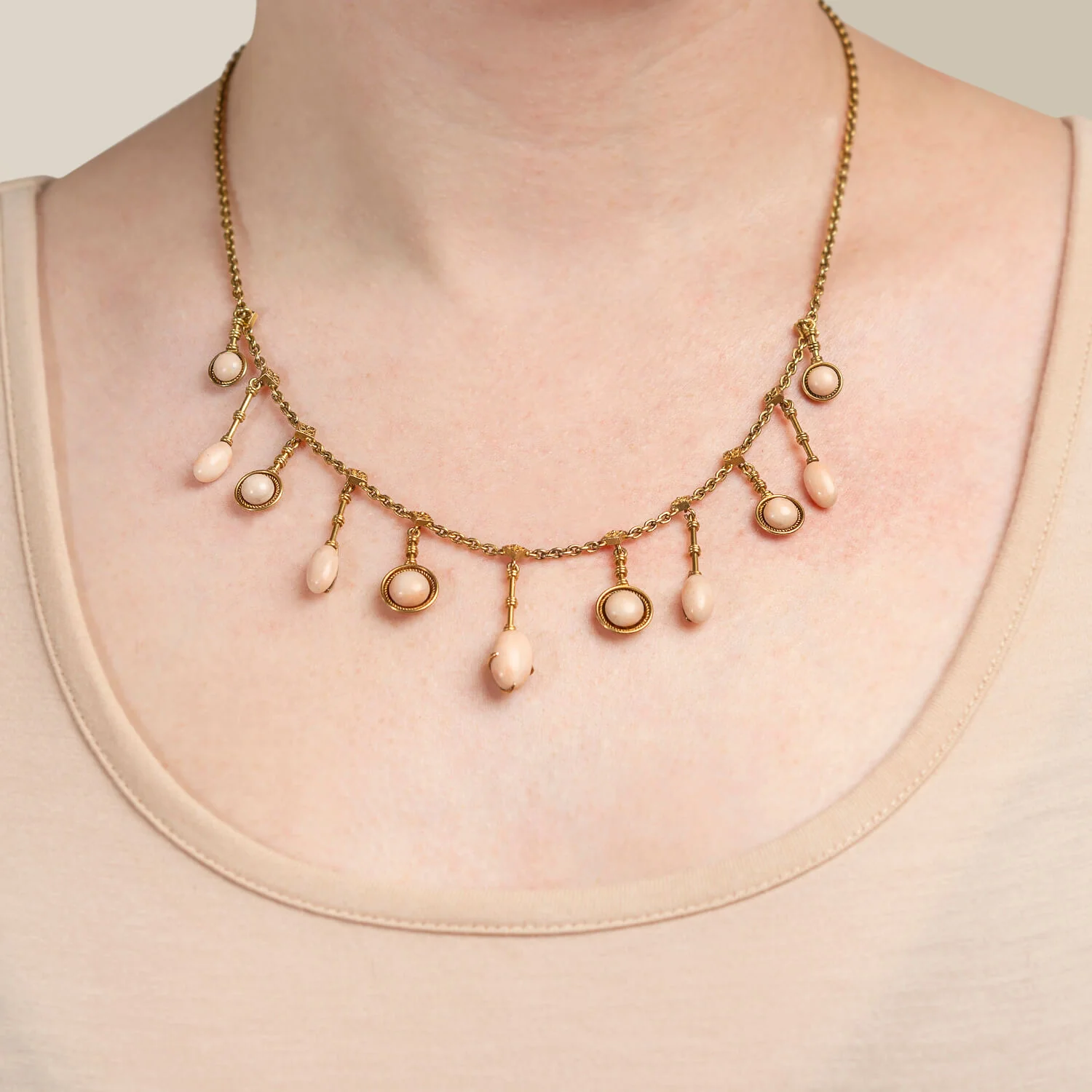 Victorian 18kt + Angel Skin Coral Festoon Necklace - Image 8
