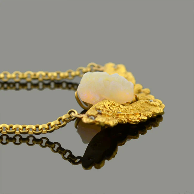 Victorian 18kt Carved Opal & Diamond Winged Cherub Necklace - Image 4