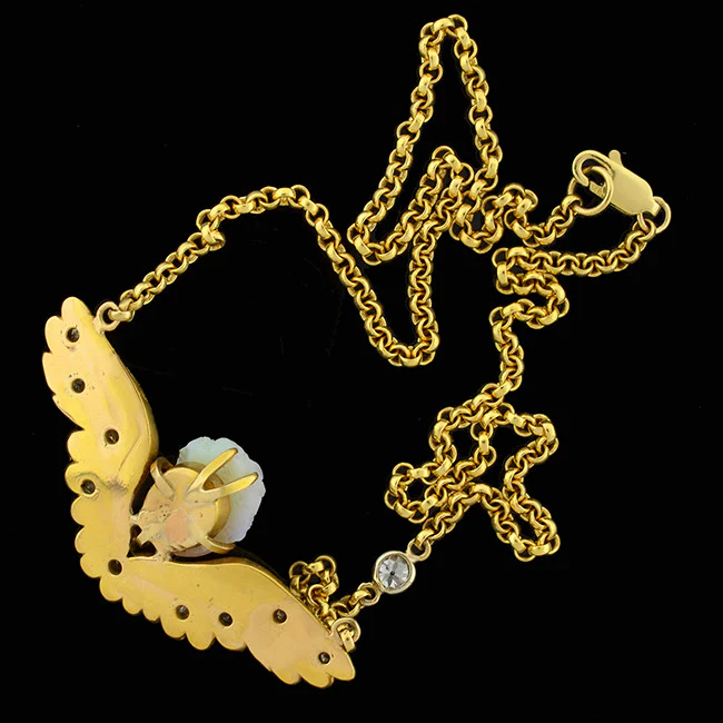 Victorian 18kt Carved Opal & Diamond Winged Cherub Necklace - Image 6