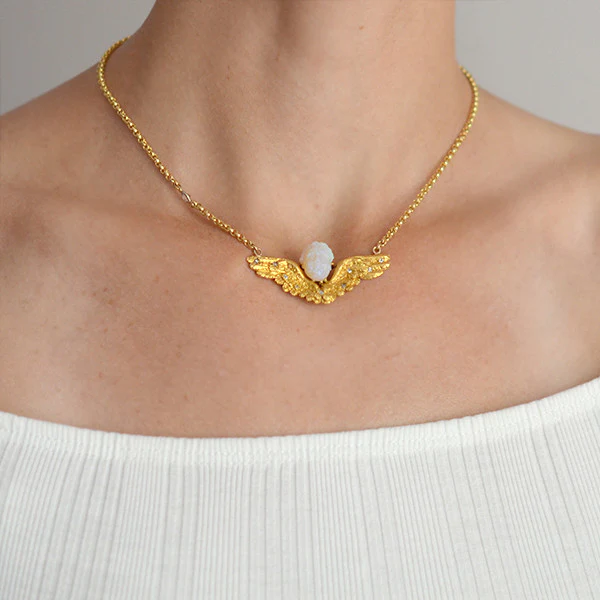 Victorian 18kt Carved Opal & Diamond Winged Cherub Necklace - Image 7