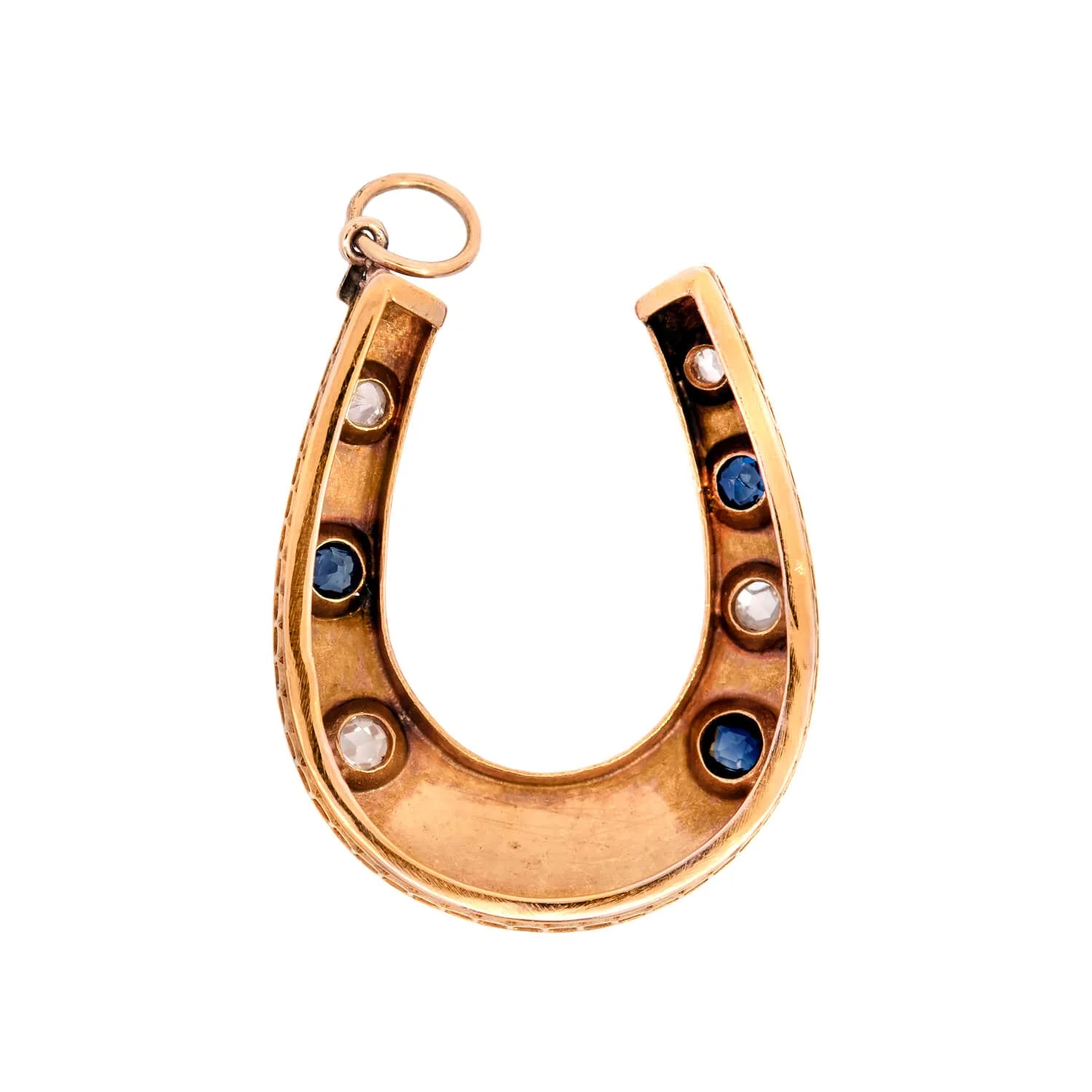 Victorian 18kt Diamond and Sapphire Horseshoe Pendant - Image 3