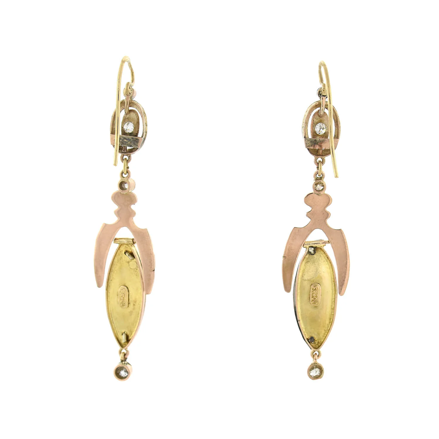 Victorian 18kt Diamond + Enameled Cherub Earrings - Image 5