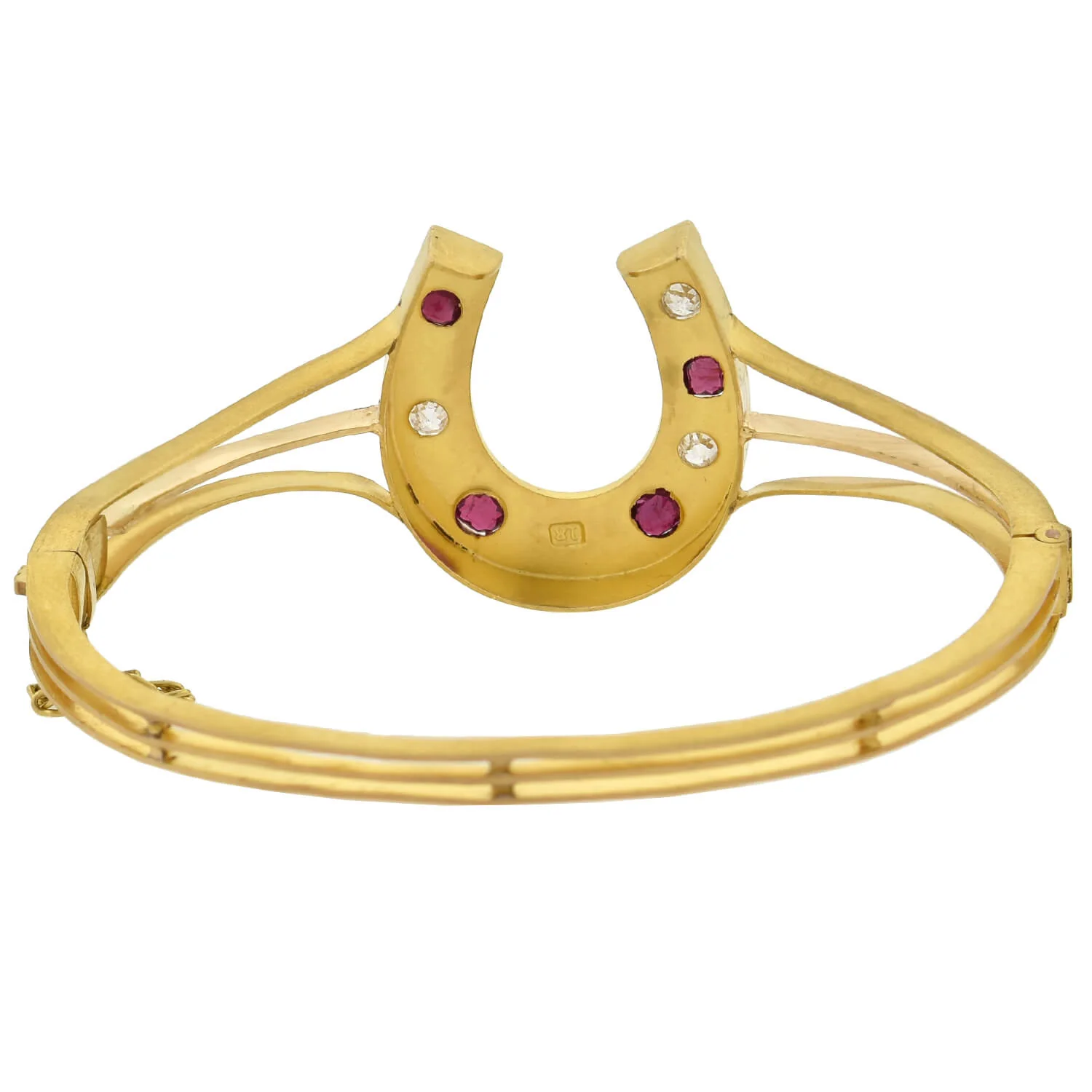 Victorian 18kt Diamond + Natural Ruby Horseshoe Bangle Bracelet - Image 3