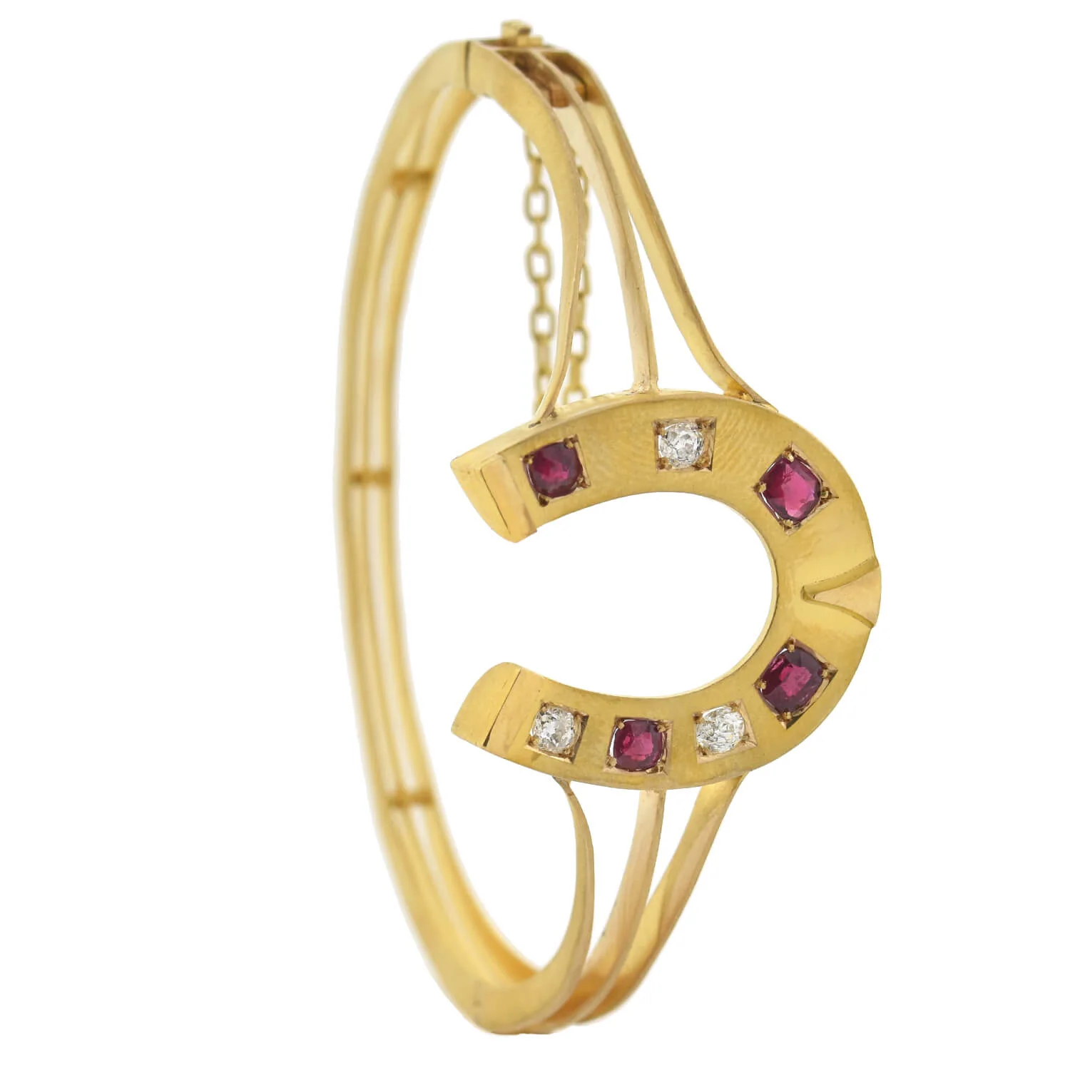 Victorian 18kt Diamond + Natural Ruby Horseshoe Bangle Bracelet - Image 6