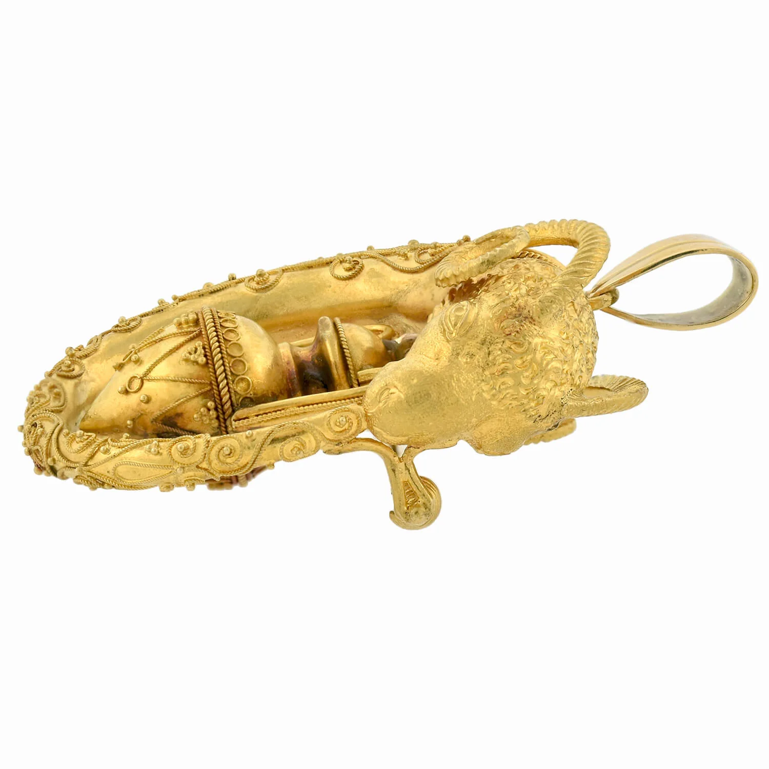 Victorian 18kt Etruscan Ram's Head + Urn Pin/Pendant - Image 3