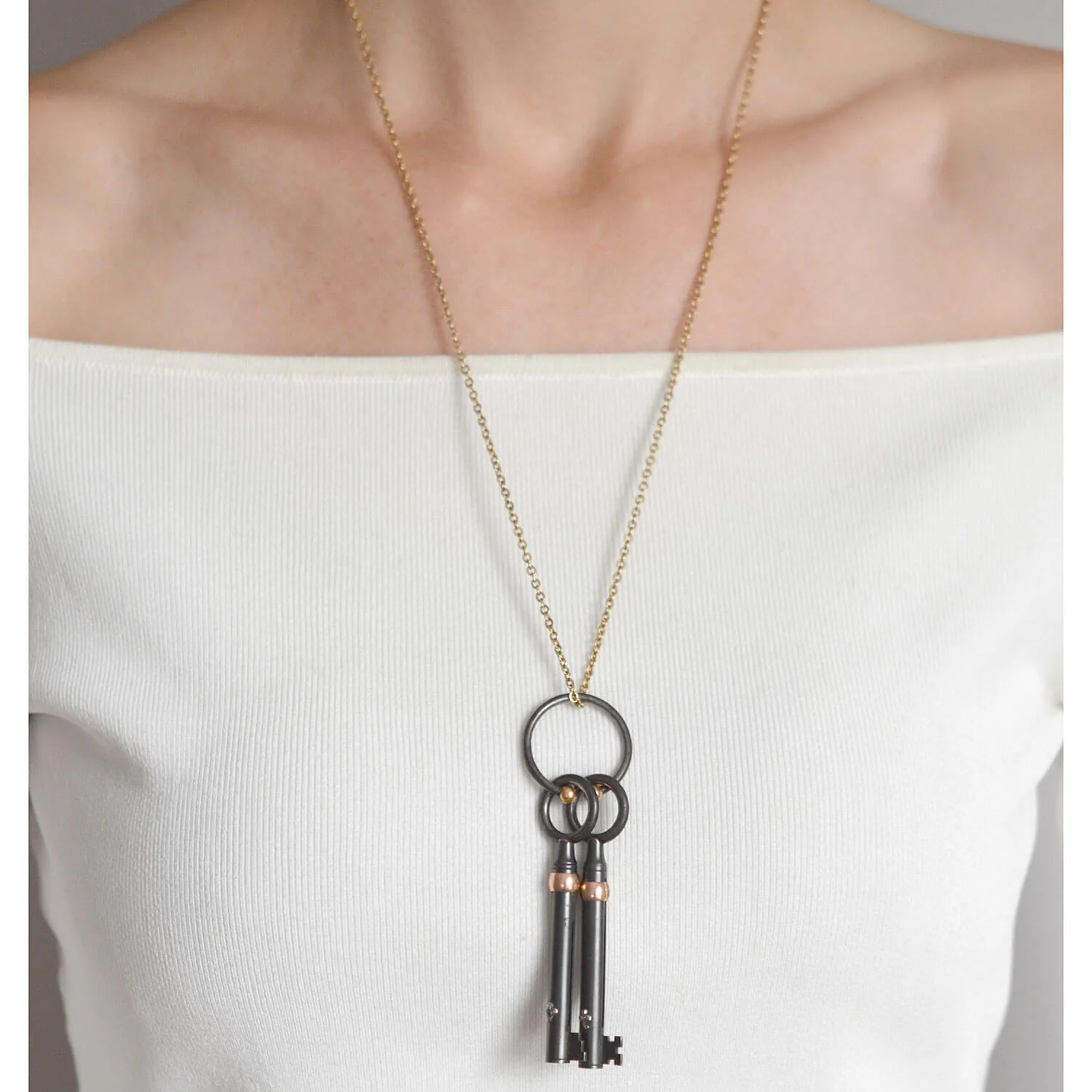 Victorian 18kt/Gunmetal Retractable Double Skeleton Key Pendant w/ Hidden Tools - Image 7