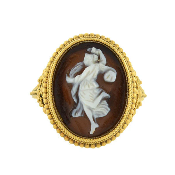 Victorian 18kt Hardstone Agate Cameo "Dancing Muse" Filigree Ring - Image 3