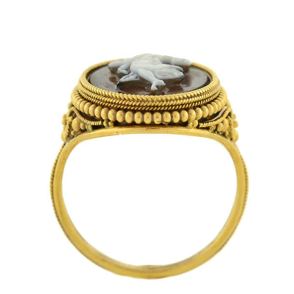 Victorian 18kt Hardstone Agate Cameo "Dancing Muse" Filigree Ring - Image 4