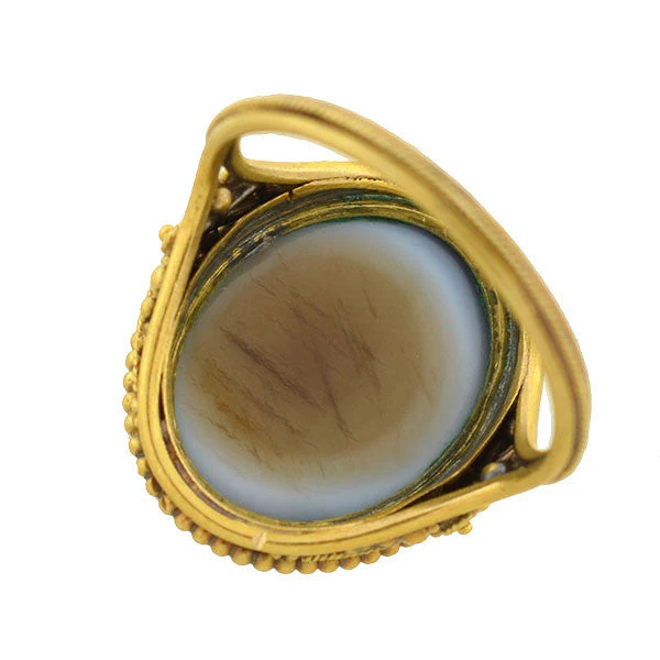 Victorian 18kt Hardstone Agate Cameo "Dancing Muse" Filigree Ring - Image 5