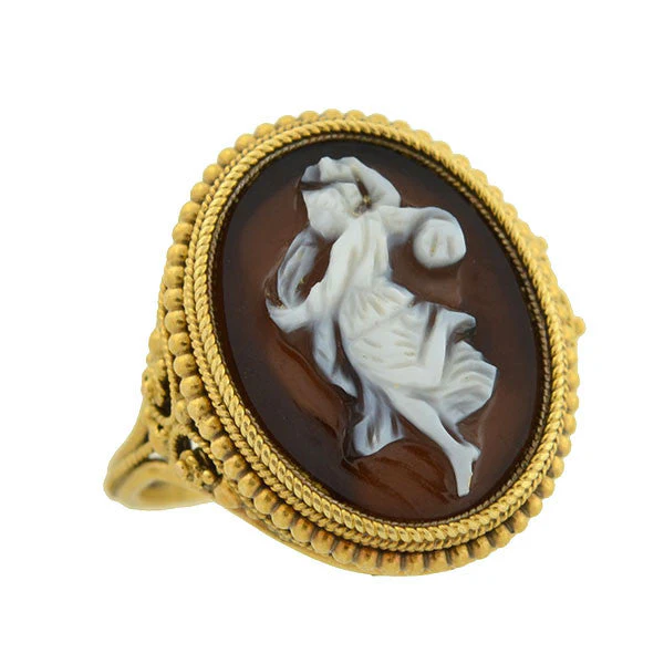 Victorian 18kt Hardstone Agate Cameo "Dancing Muse" Filigree Ring - Image 6