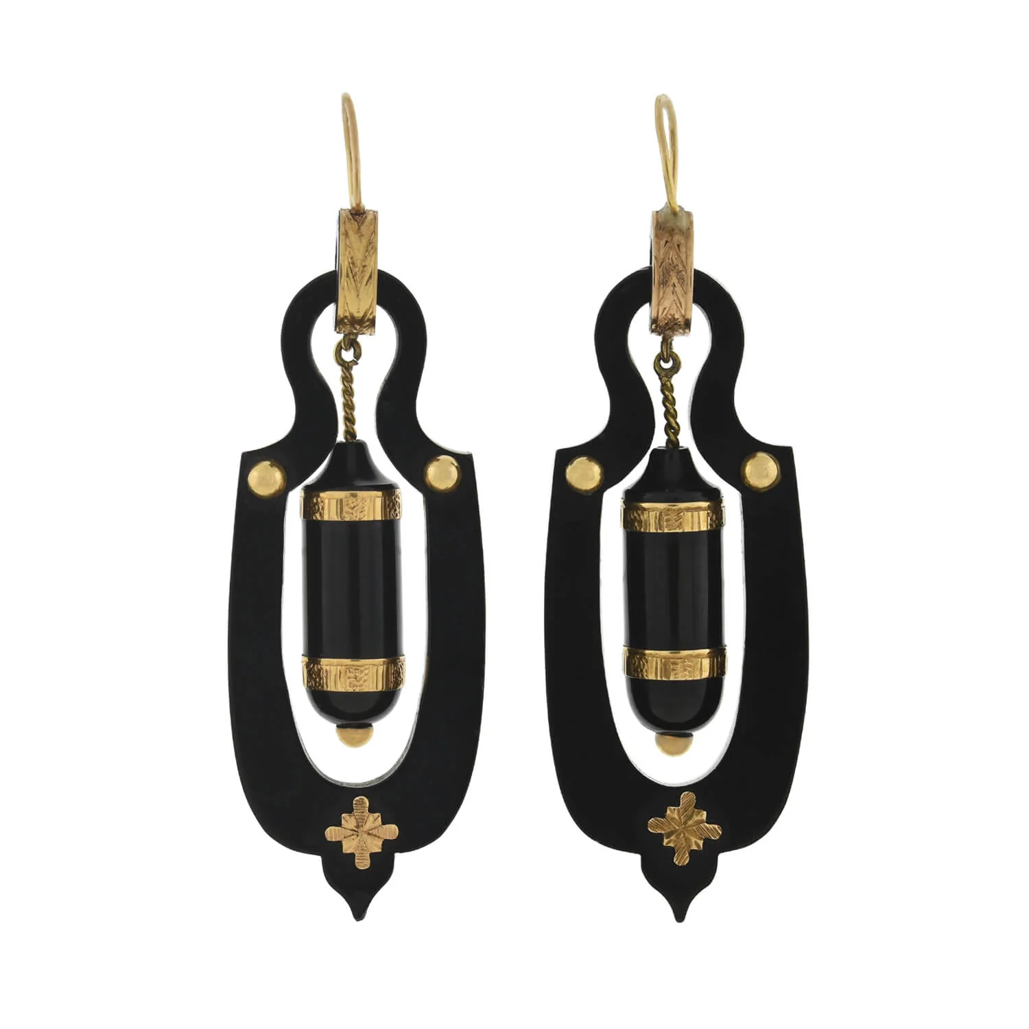 Victorian 18kt Large Hand-Carved Jet Urn Earrings