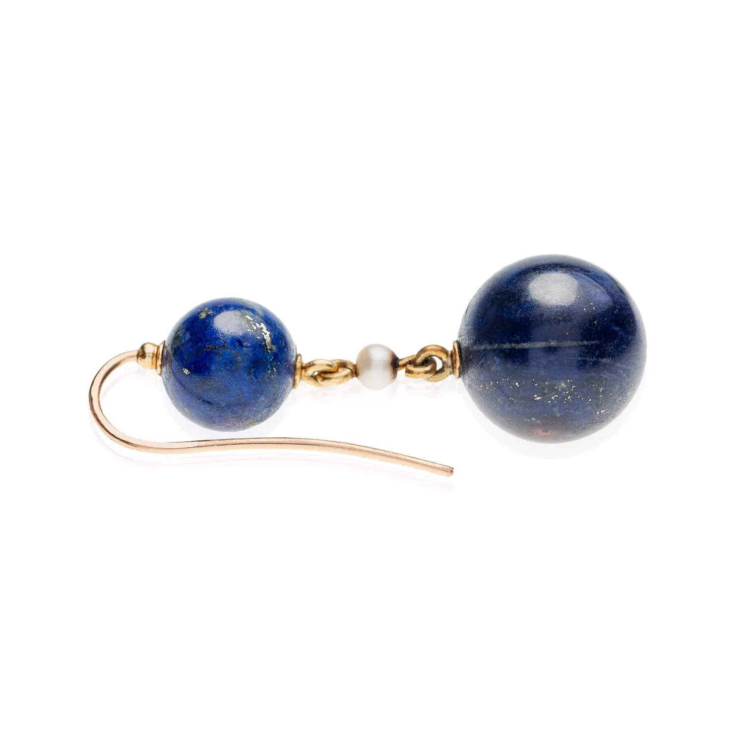 Victorian 18kt, Pearl, Enamel + Carved Lapis Lazuli Earrings, Pendant + Button Set - Image 3