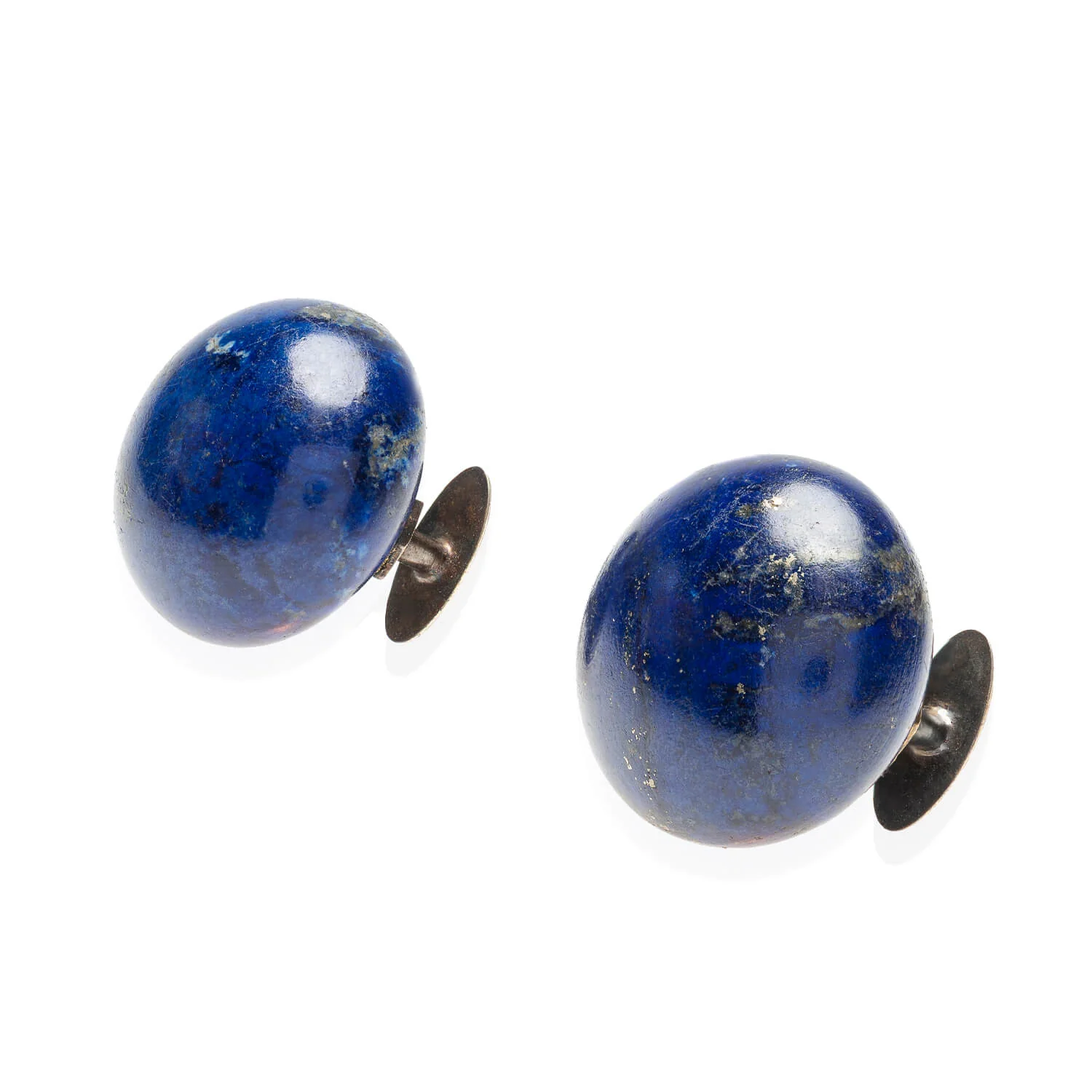 Victorian 18kt, Pearl, Enamel + Carved Lapis Lazuli Earrings, Pendant + Button Set - Image 5