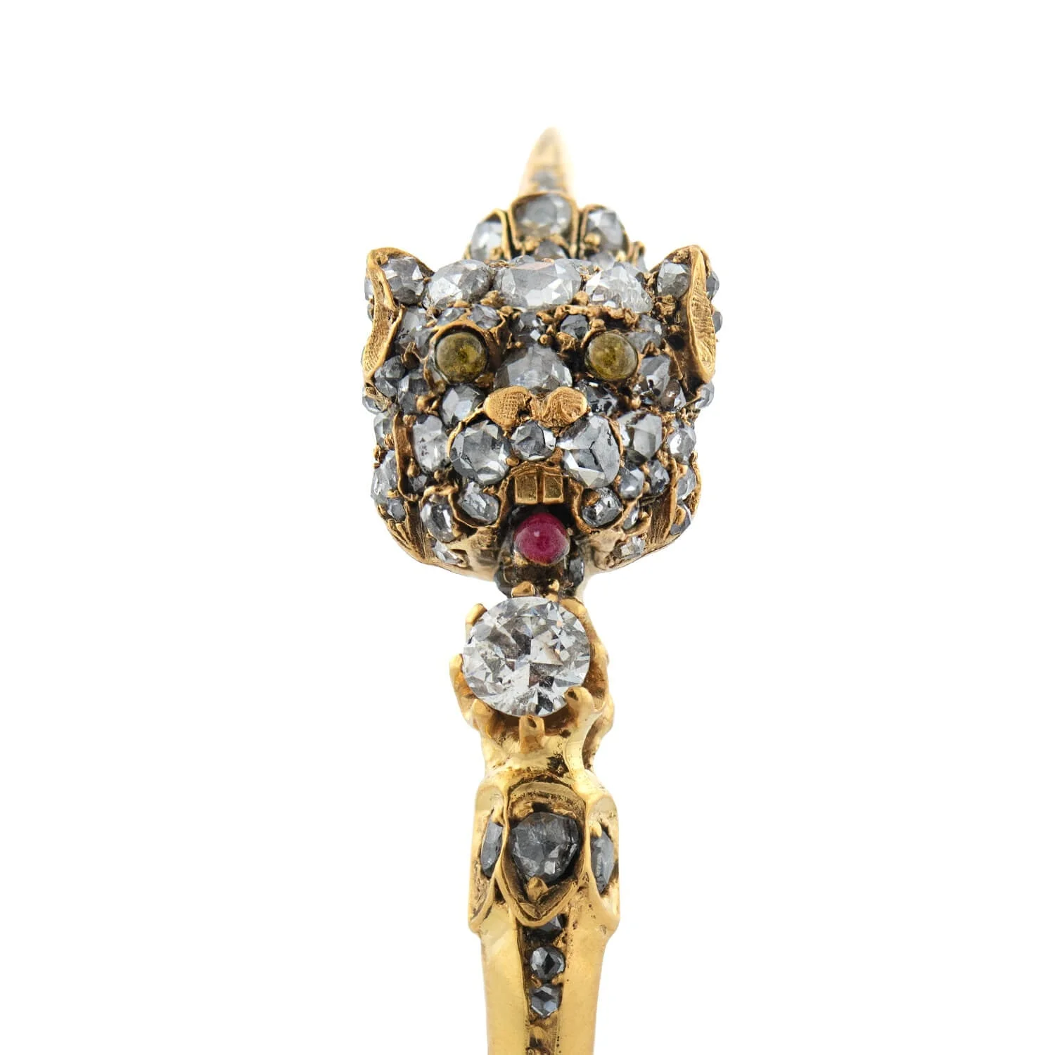 Victorian 18kt/Sterling + Diamond Bulldog Bangle Bracelet - Image 6