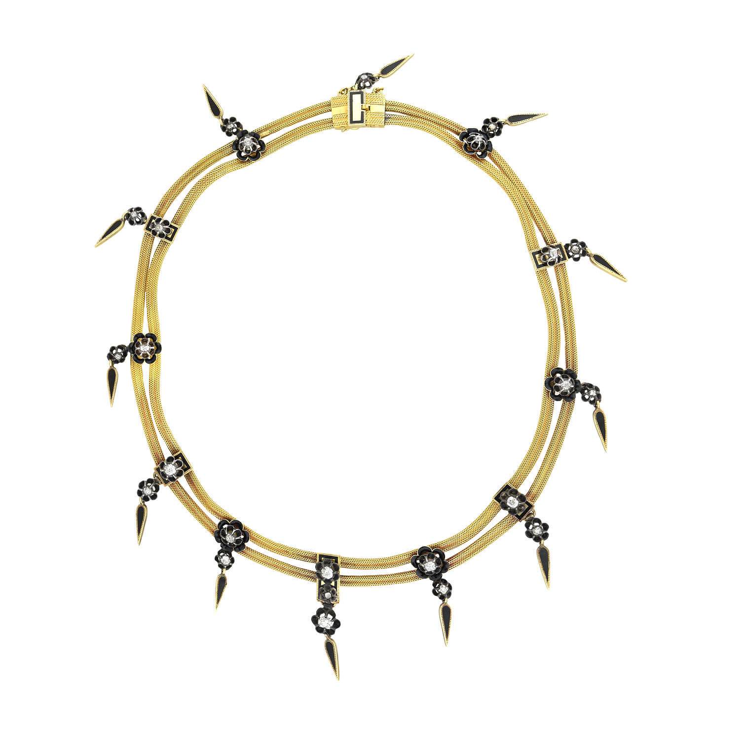 Victorian 18kt/Sterling Diamond + Enamel Star Choker Necklace - Image 2