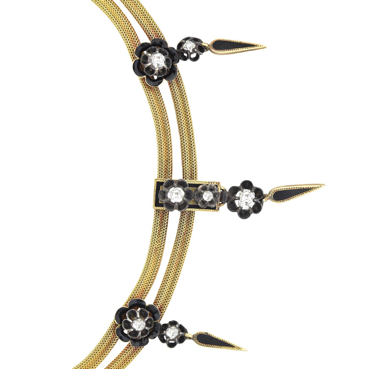 Victorian 18kt/Sterling Diamond + Enamel Star Choker Necklace - Image 3