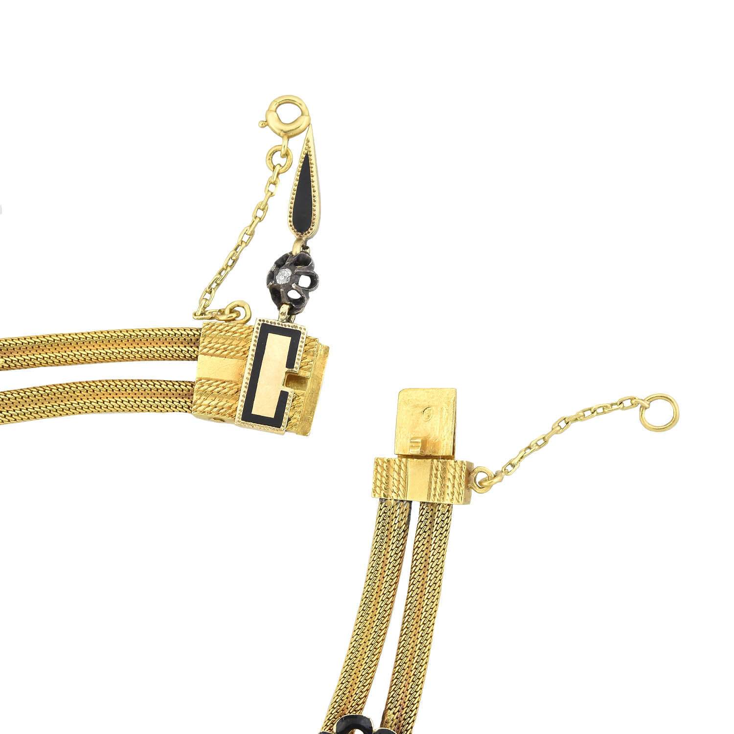 Victorian 18kt/Sterling Diamond + Enamel Star Choker Necklace - Image 5