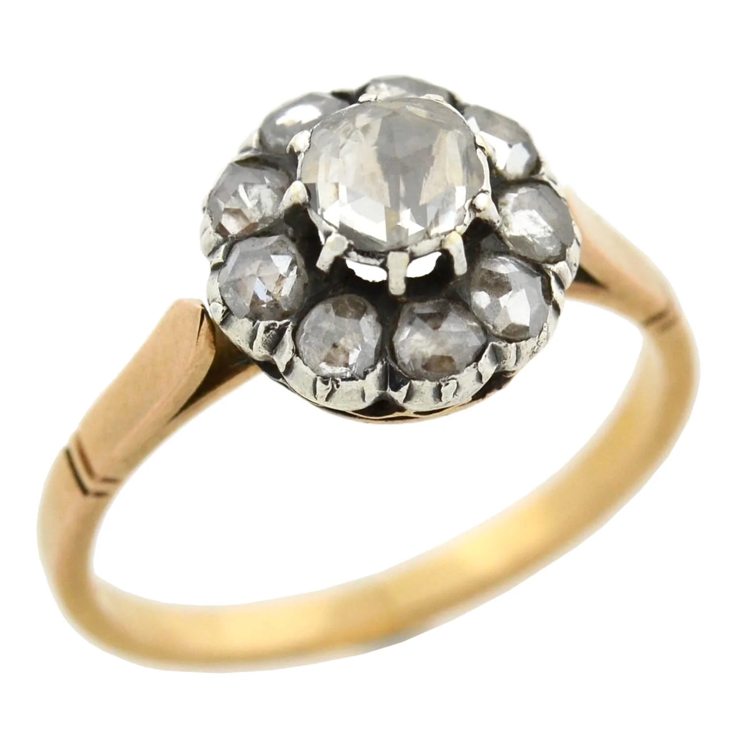 Victorian 18kt/Sterling Rose Cut Diamond Cluster Ring 0.80ctw - Image 5