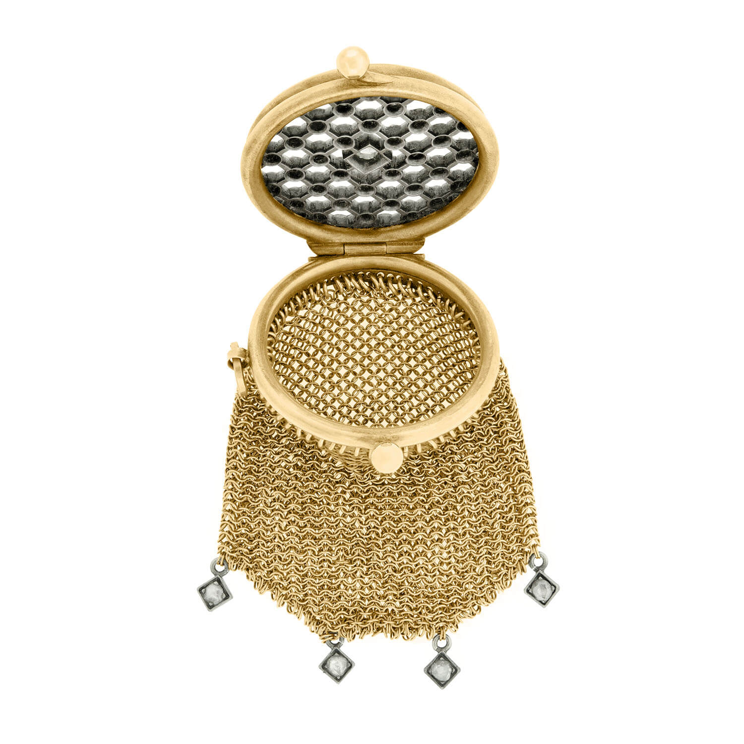 Victorian French 18kt/Silver Rose Cut Diamond Chatelaine Mesh Purse Pendant - Image 3