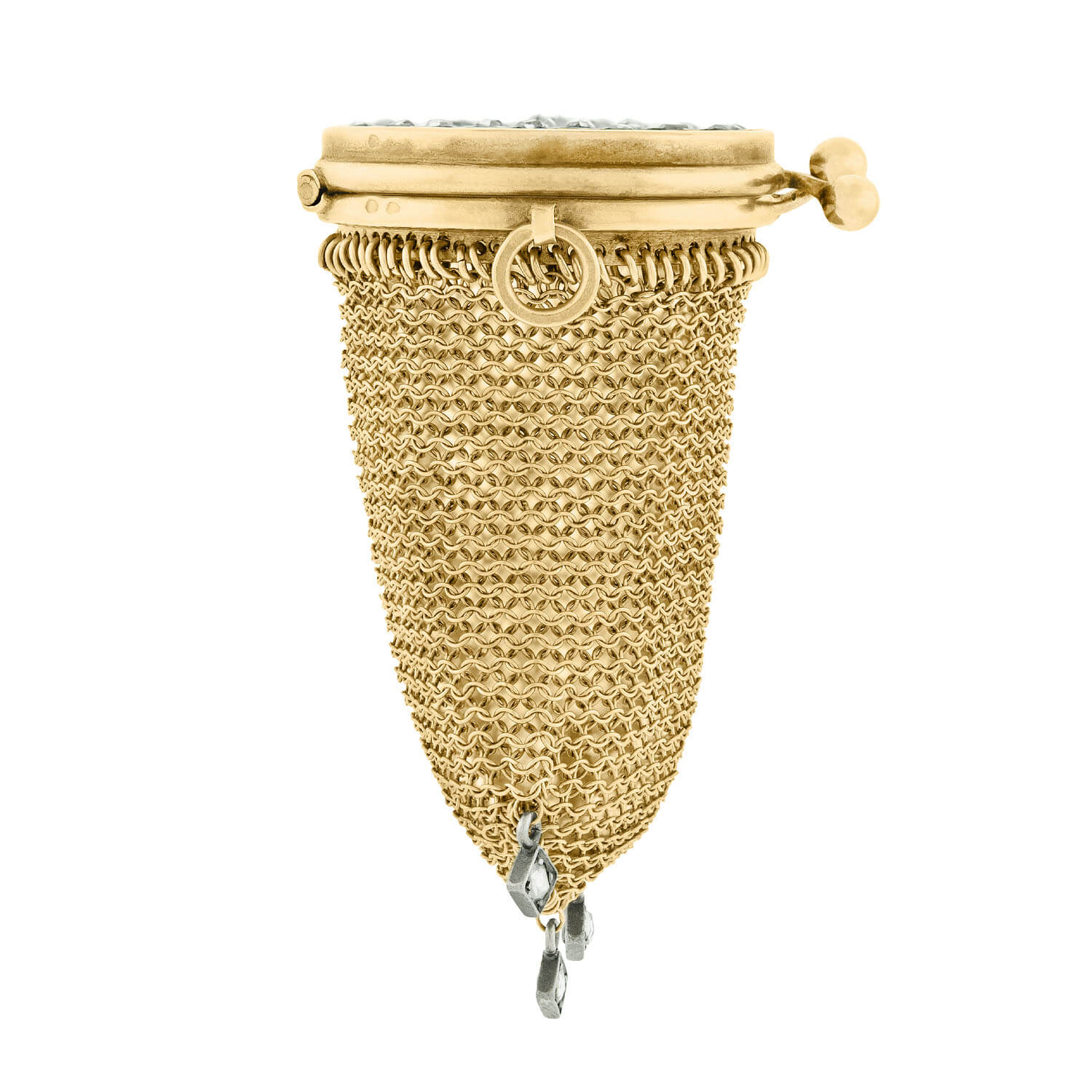 Victorian French 18kt/Silver Rose Cut Diamond Chatelaine Mesh Purse Pendant - Image 4