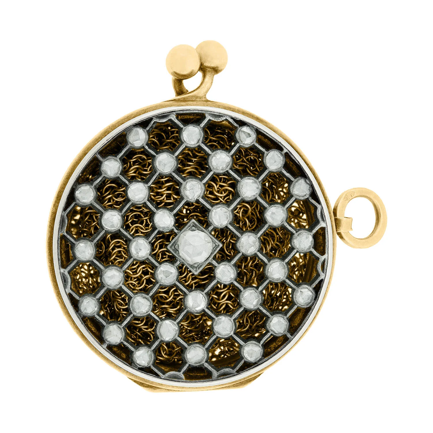 Victorian French 18kt/Silver Rose Cut Diamond Chatelaine Mesh Purse Pendant - Image 5