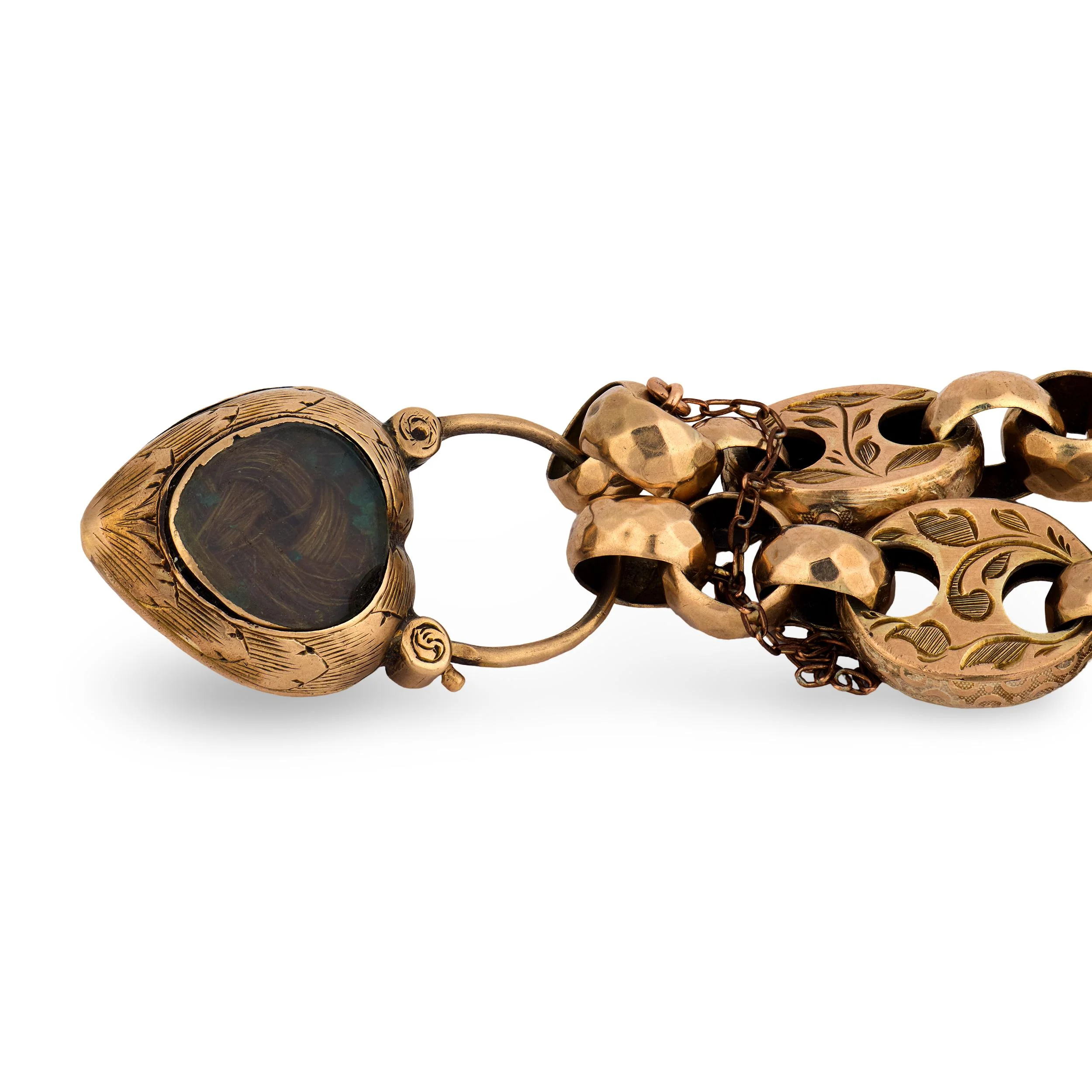 Victorian 9k Garnet Mariner Link Padlock Locket Bracelet - Image 4