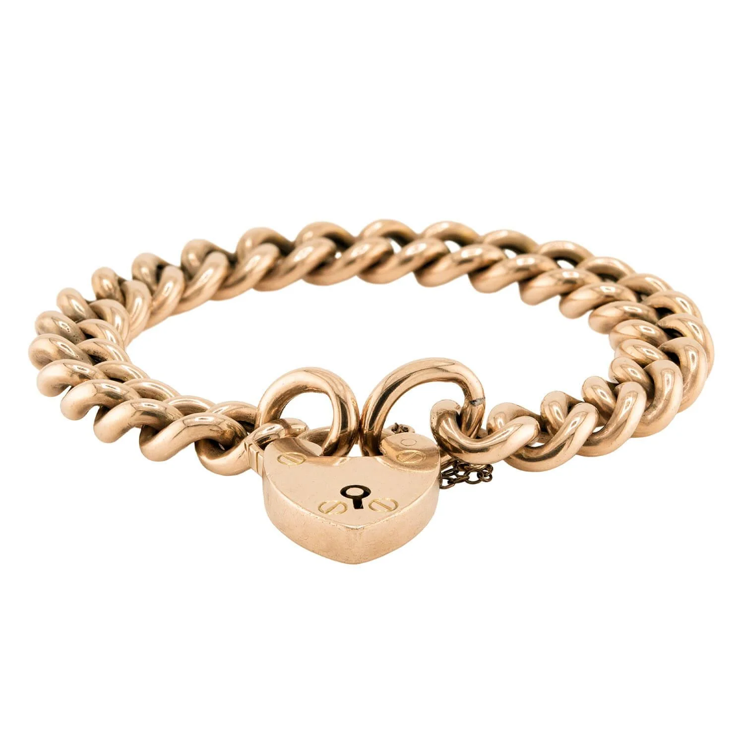 Victorian 9k Heart Padlock Curb Link Bracelet - Image 2