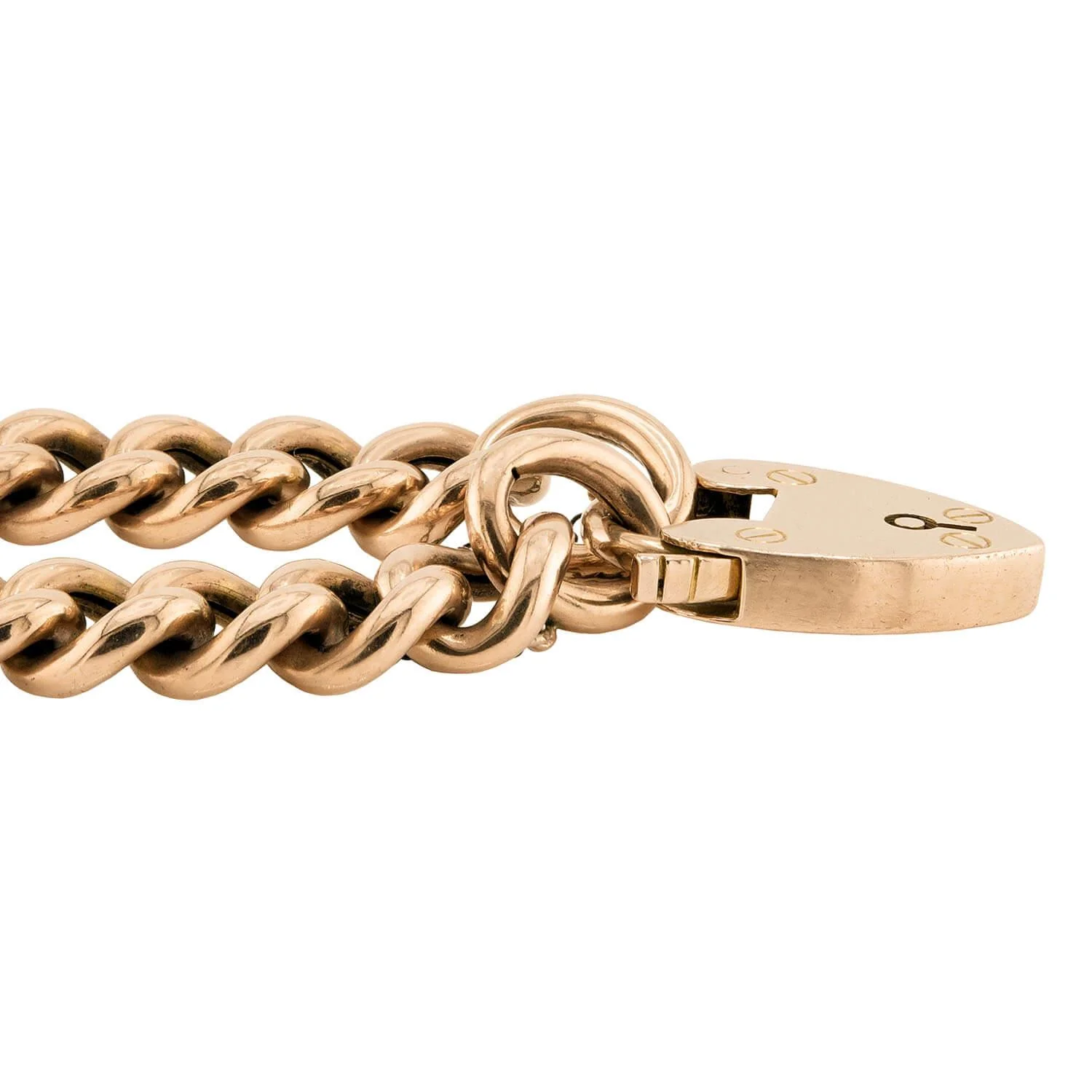 Victorian 9k Heart Padlock Curb Link Bracelet - Image 3