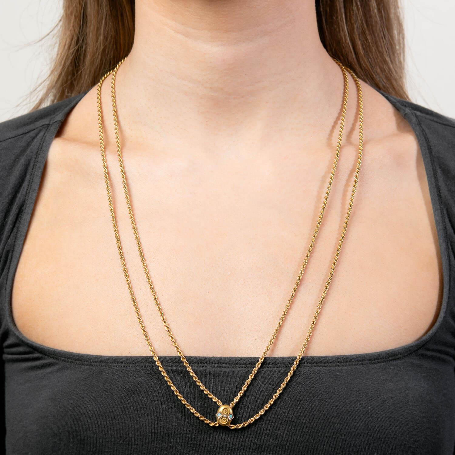 Victorian 9k Opal & Pearl Slide Chain Necklace - Image 5