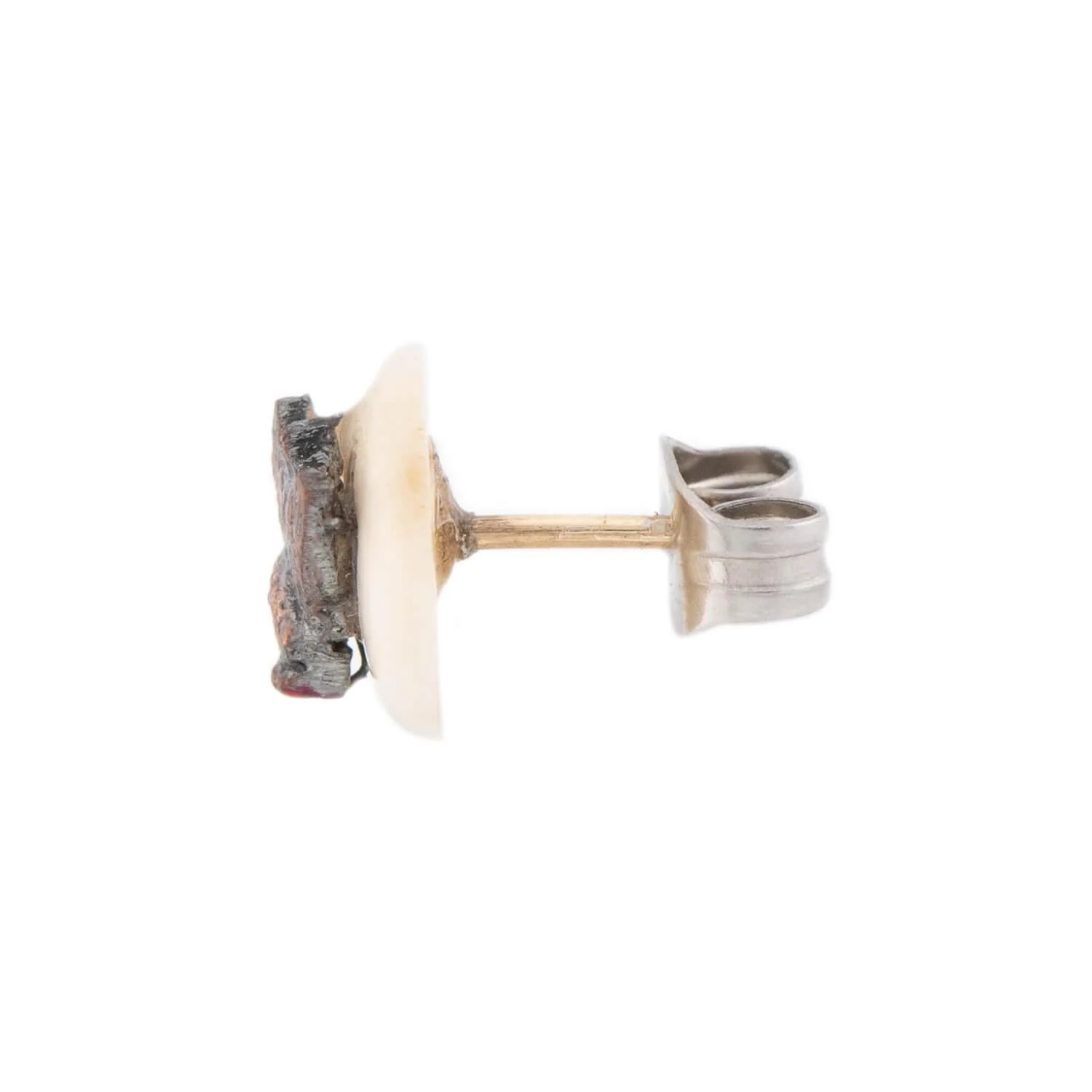 Victorian 9k, Sterling Silver, and Ivory Fly Stud Earrings - Image 2
