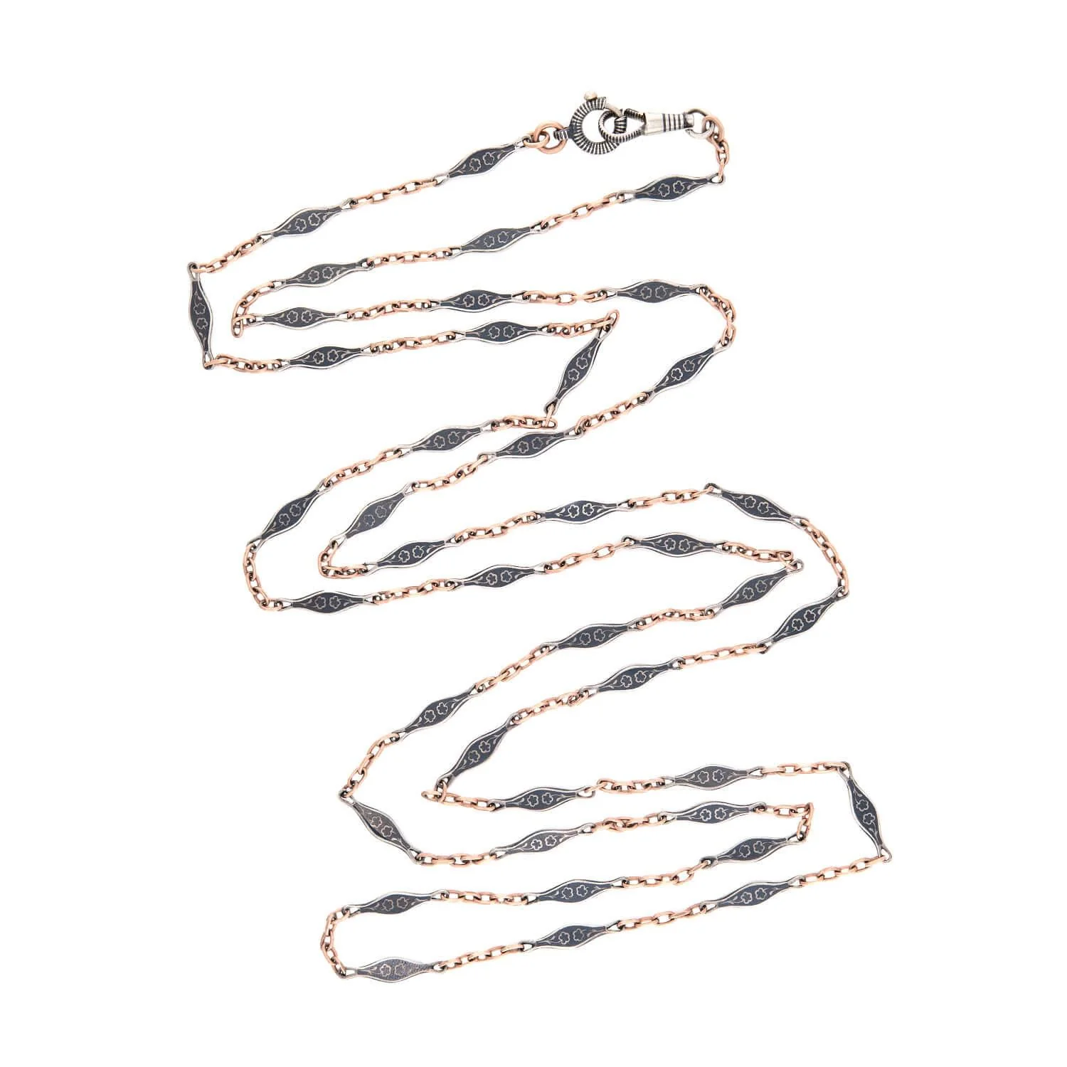 Victorian 9k/Sterling Silver Gold Niello Chain 58"