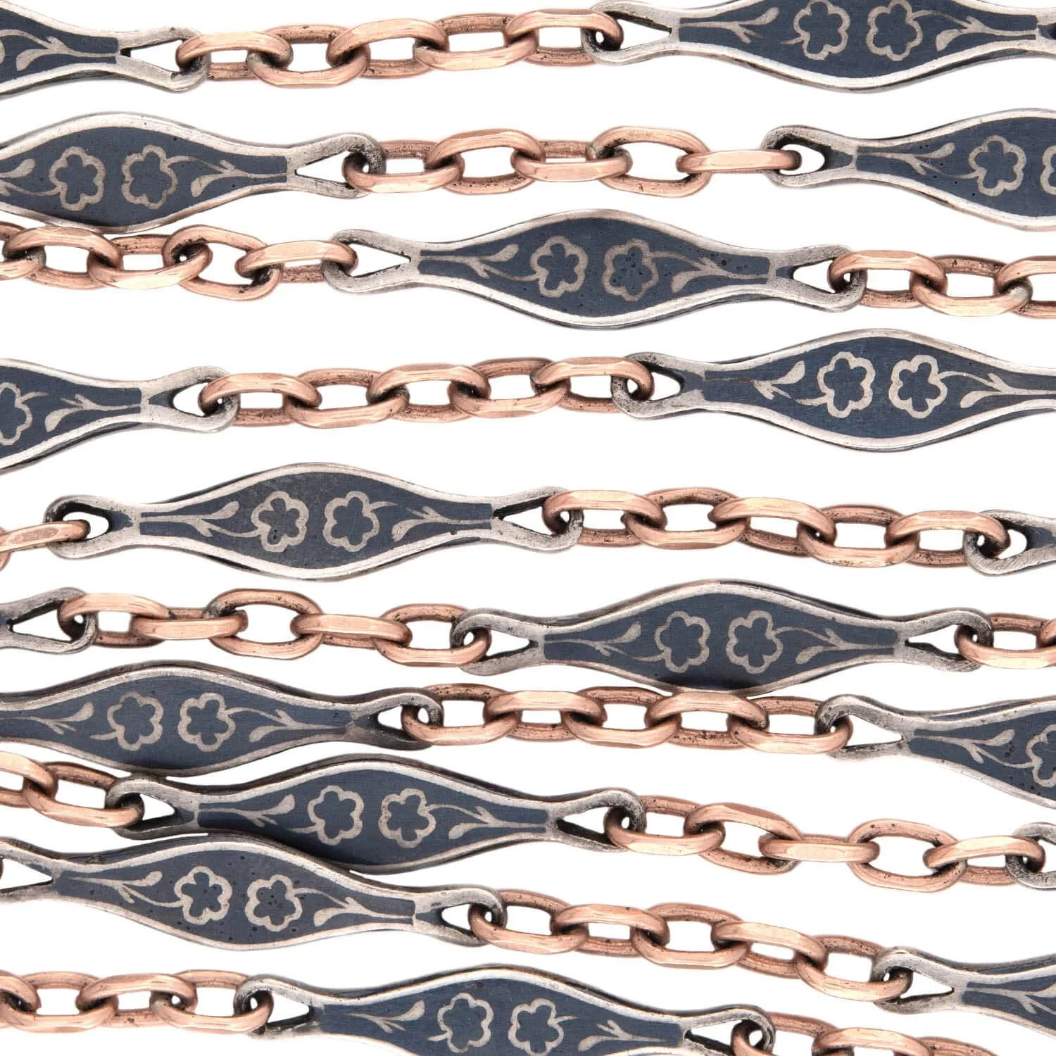 Victorian 9k/Sterling Silver Gold Niello Chain 58" - Image 2