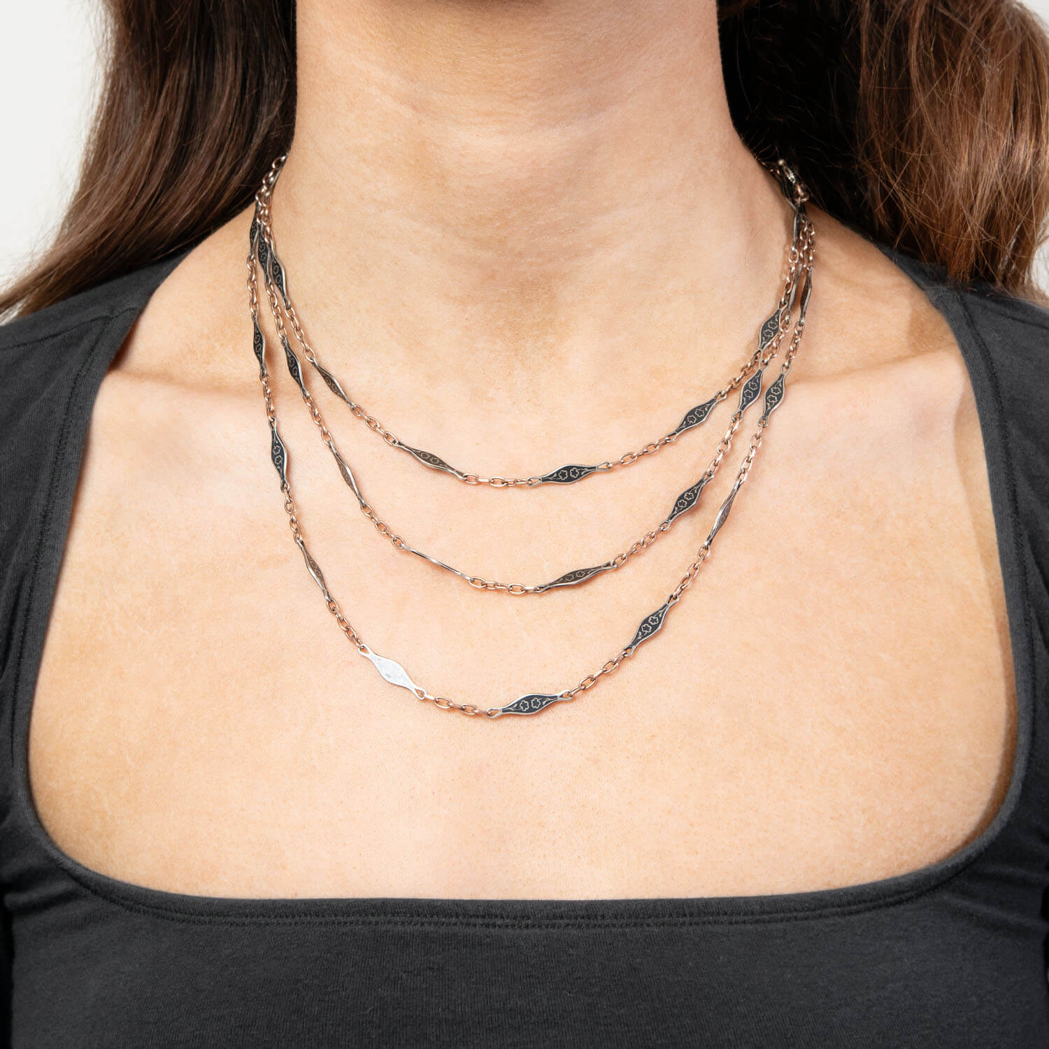 Victorian 9k/Sterling Silver Gold Niello Chain 58" - Image 5