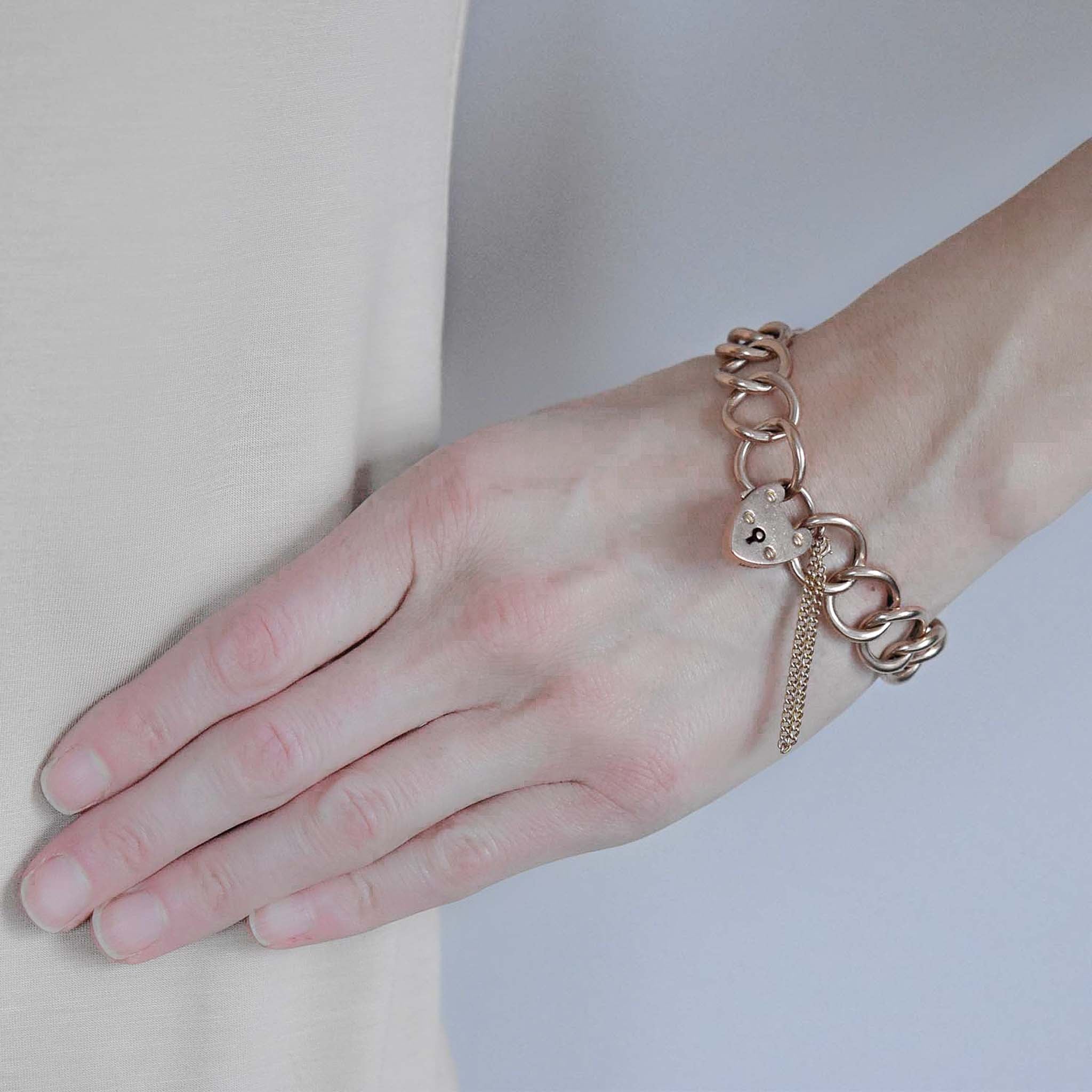 Victorian 9kt/14kt Link Bracelet with Padlock Heart Clasp 11.4dwt - Image 8