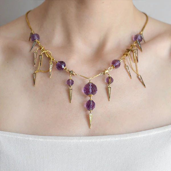 Victorian Amethyst & Diamond Enameled Festoon Necklace - Image 9