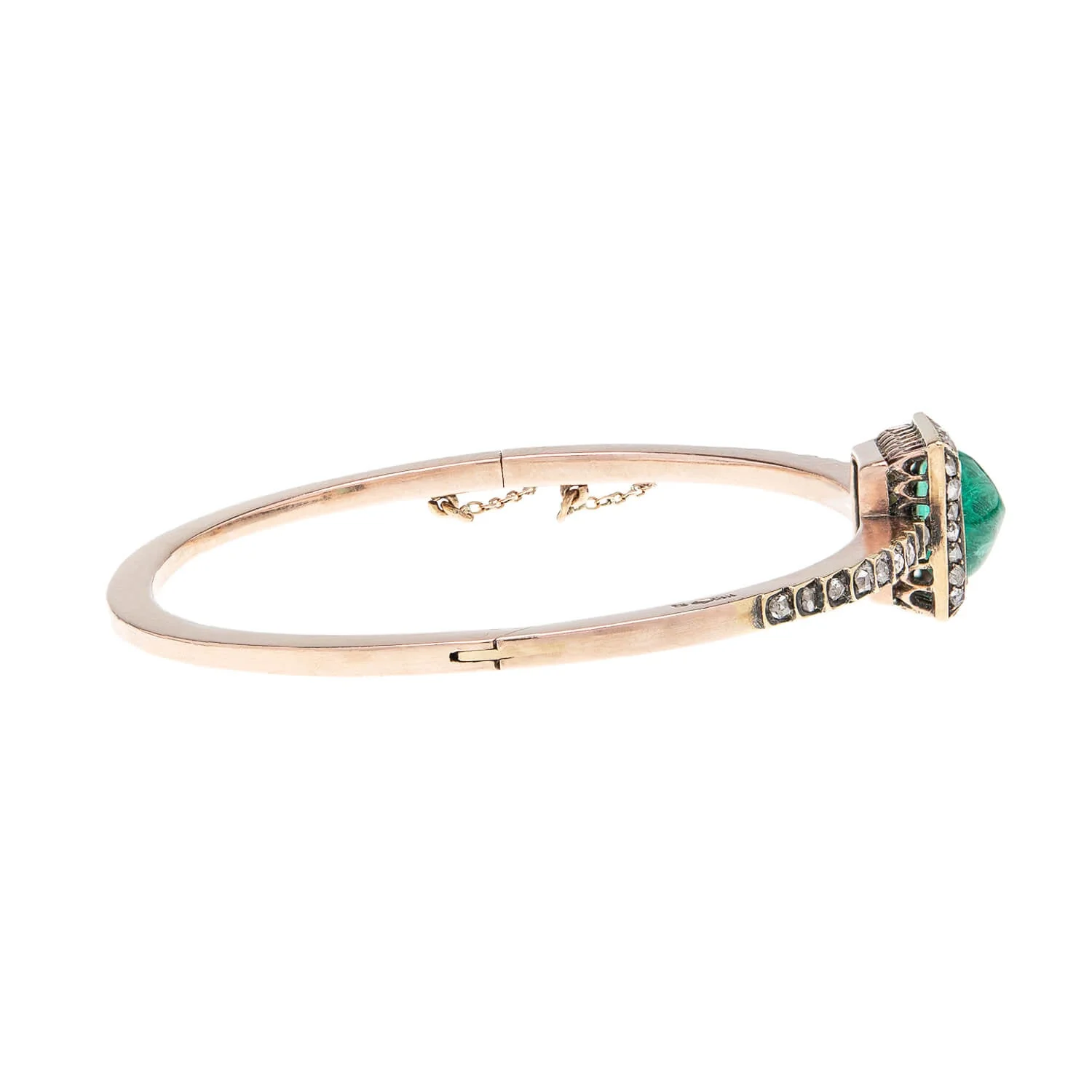 Victorian Austro-Hungarian 14k Emerald & Diamond Bangle Bracelet - Image 2
