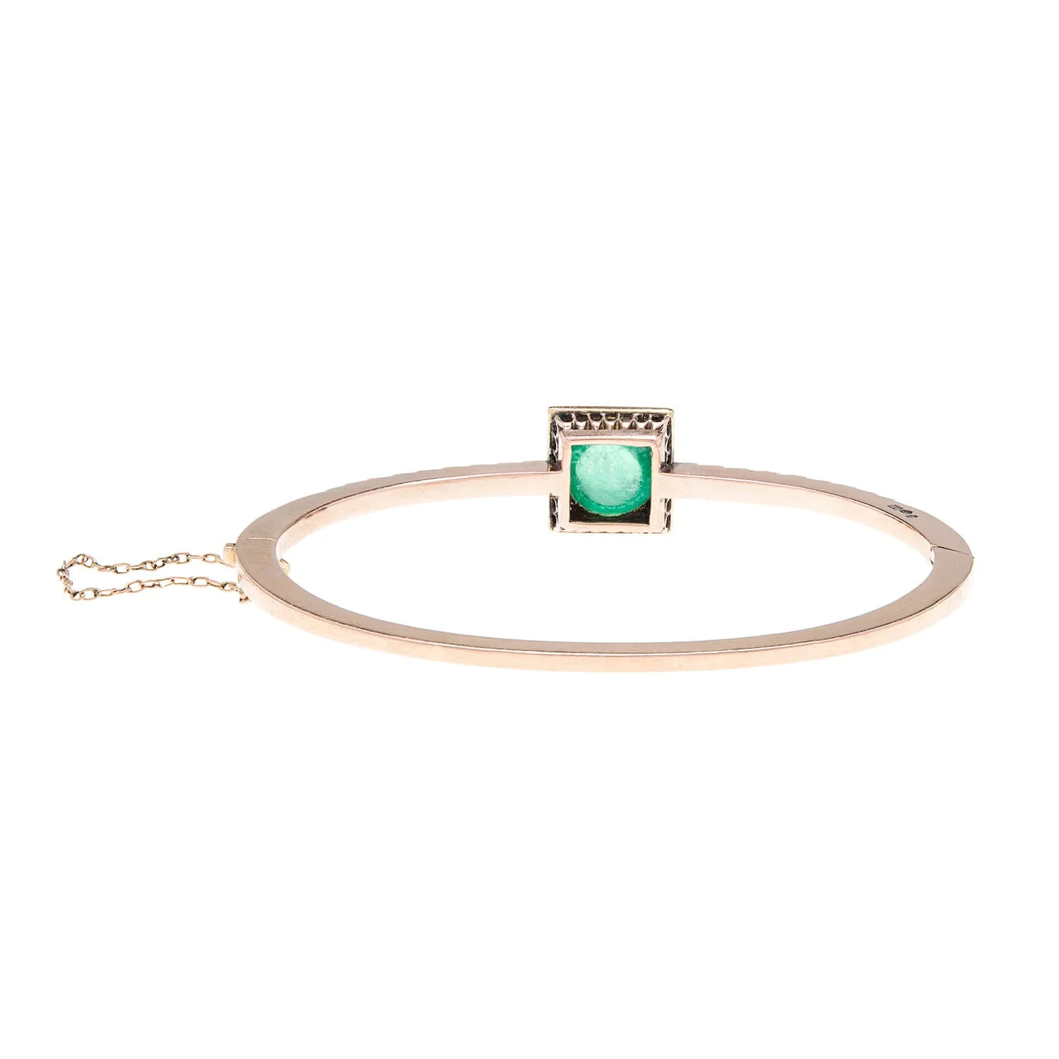 Victorian Austro-Hungarian 14k Emerald & Diamond Bangle Bracelet - Image 3