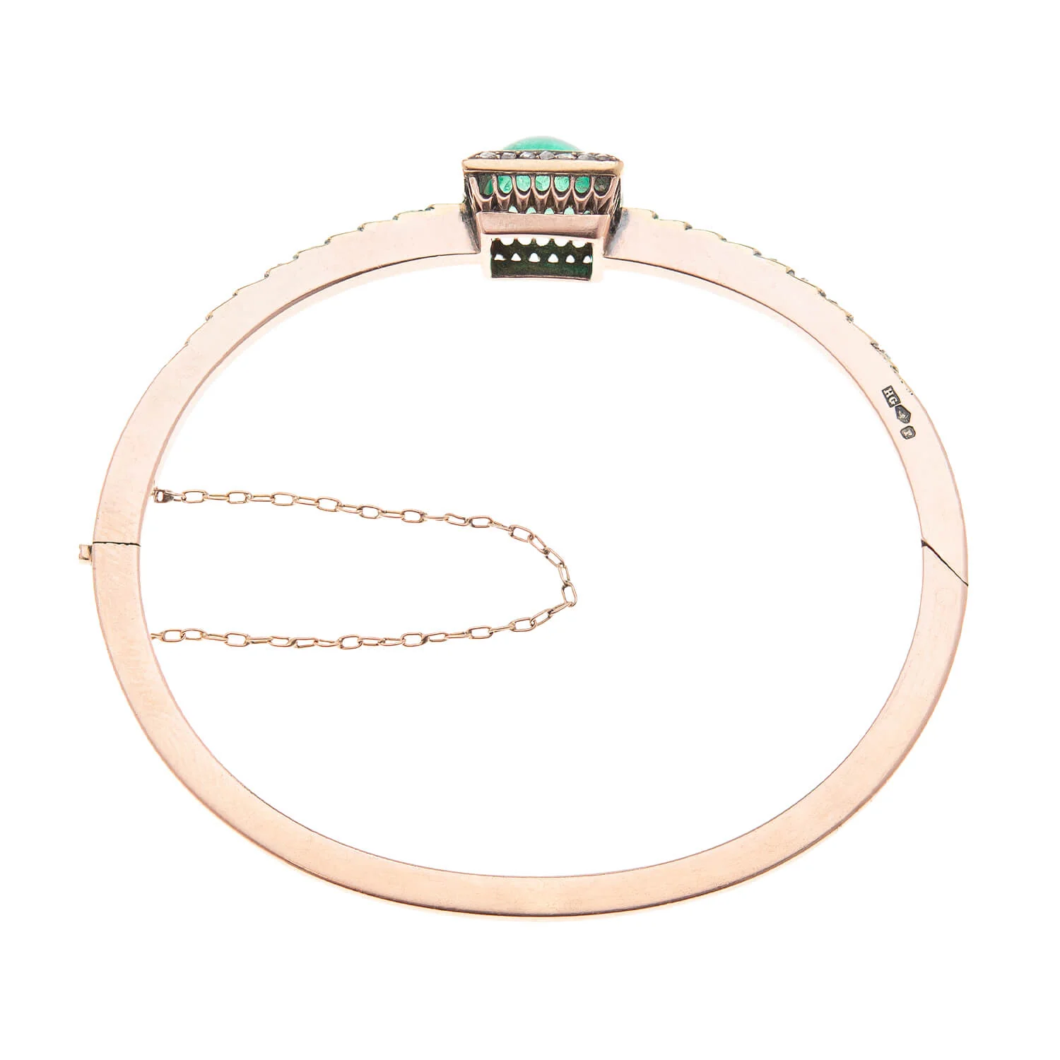Victorian Austro-Hungarian 14k Emerald & Diamond Bangle Bracelet - Image 5