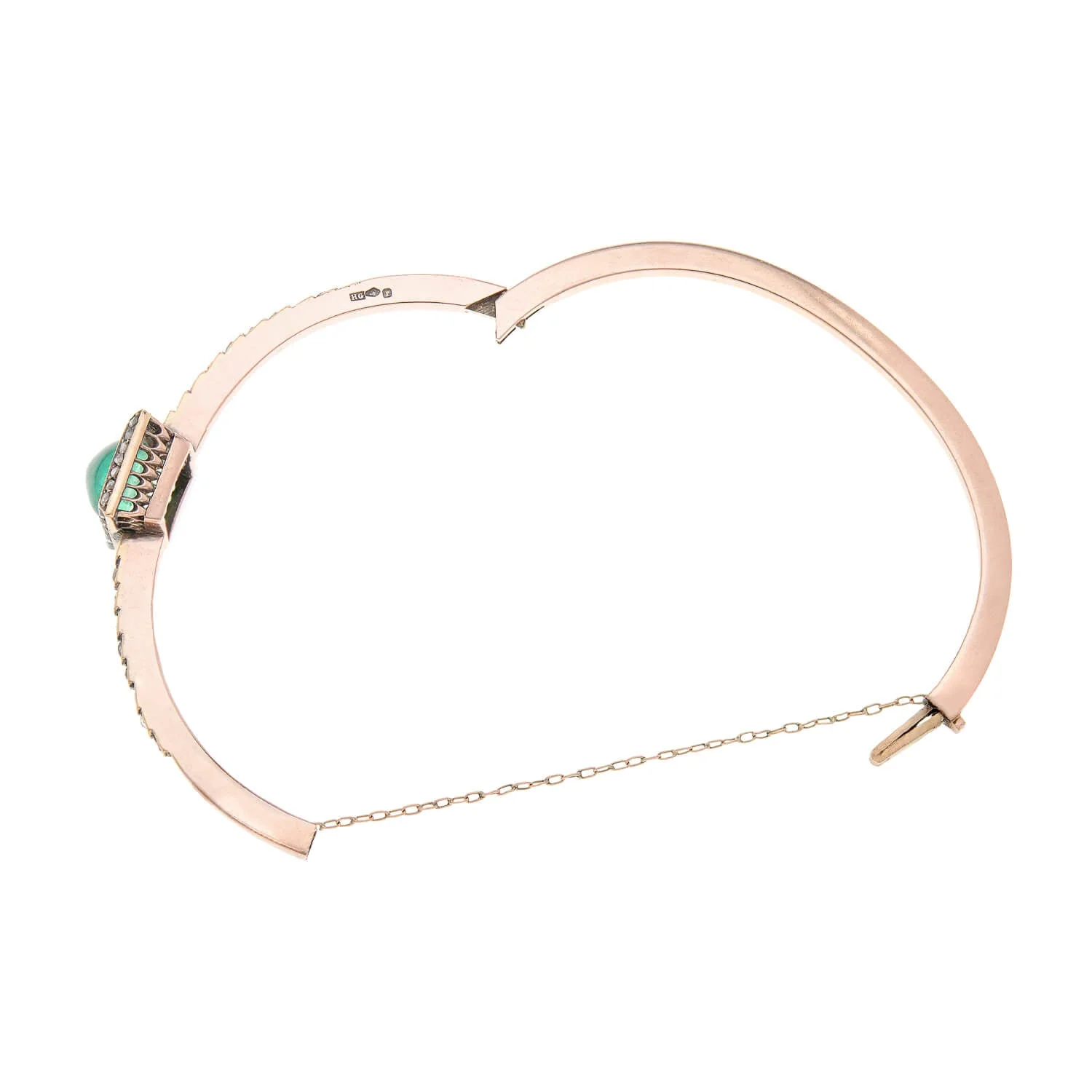 Victorian Austro-Hungarian 14k Emerald & Diamond Bangle Bracelet - Image 6