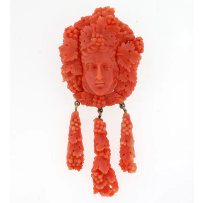 Victorian Carved Coral Pin & Pendant & Earrings Set - Image 2
