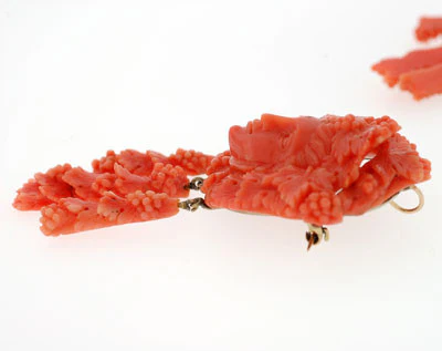 Victorian Carved Coral Pin & Pendant & Earrings Set - Image 4